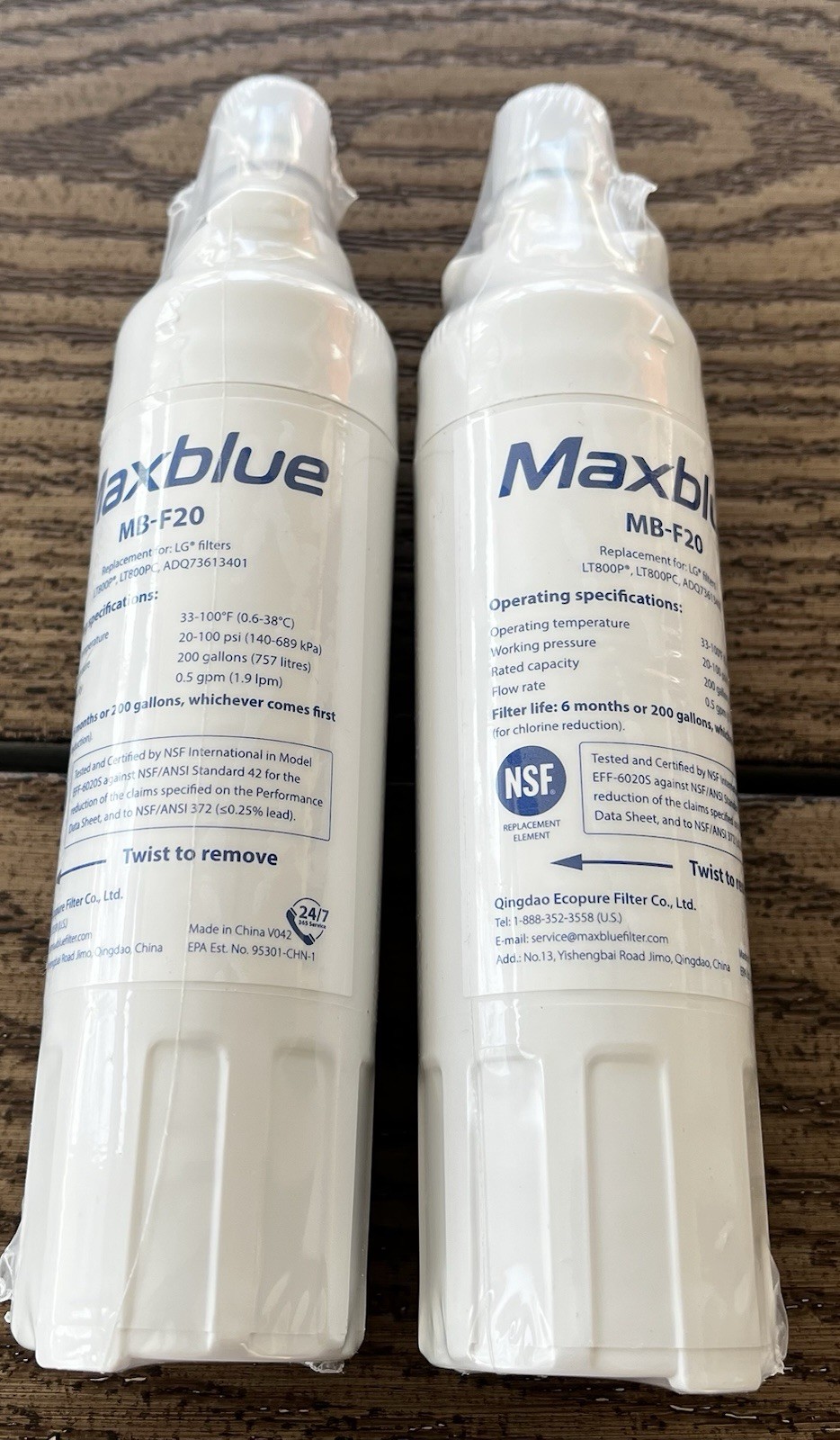 Max Blue MB-F20 Water Filter (2 Pack) NEW