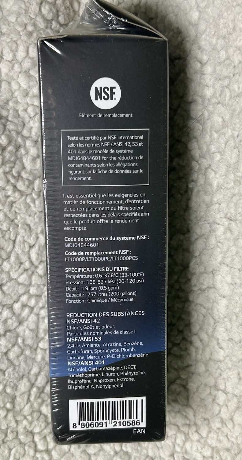 LG LT1000P Refrigerator Water Filter White, New In Box Sealed