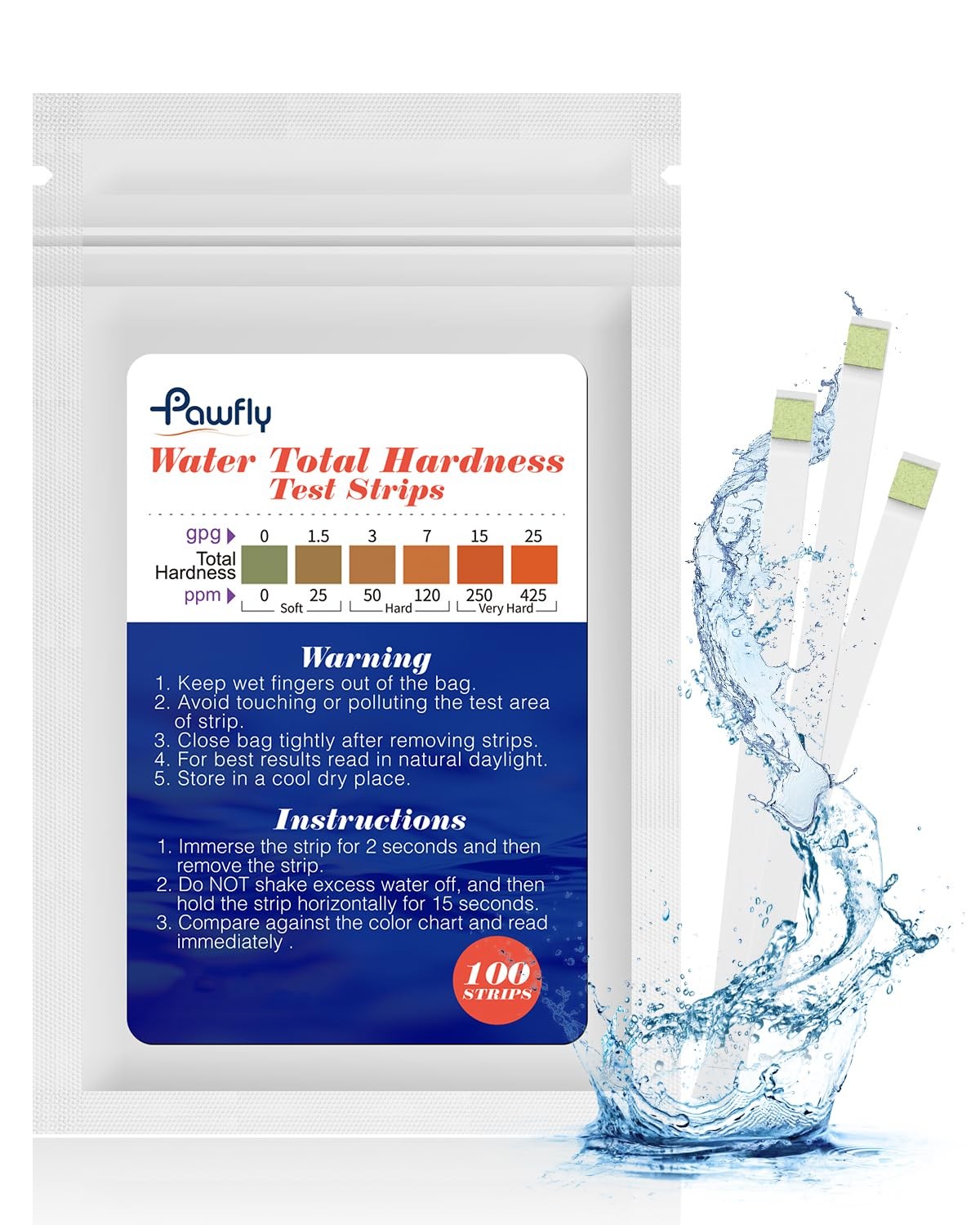 Water Hardness Test Kit Strips for Drinking Well Pool Spa 100 Count 1 Pack