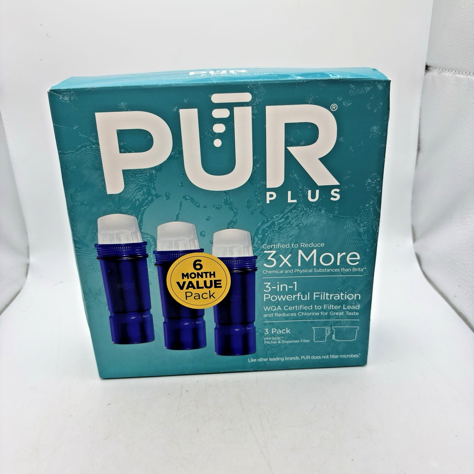 PUR PLUS 3 Count Water Filter Pitcher Replacement NSF Certified Lead Reduction