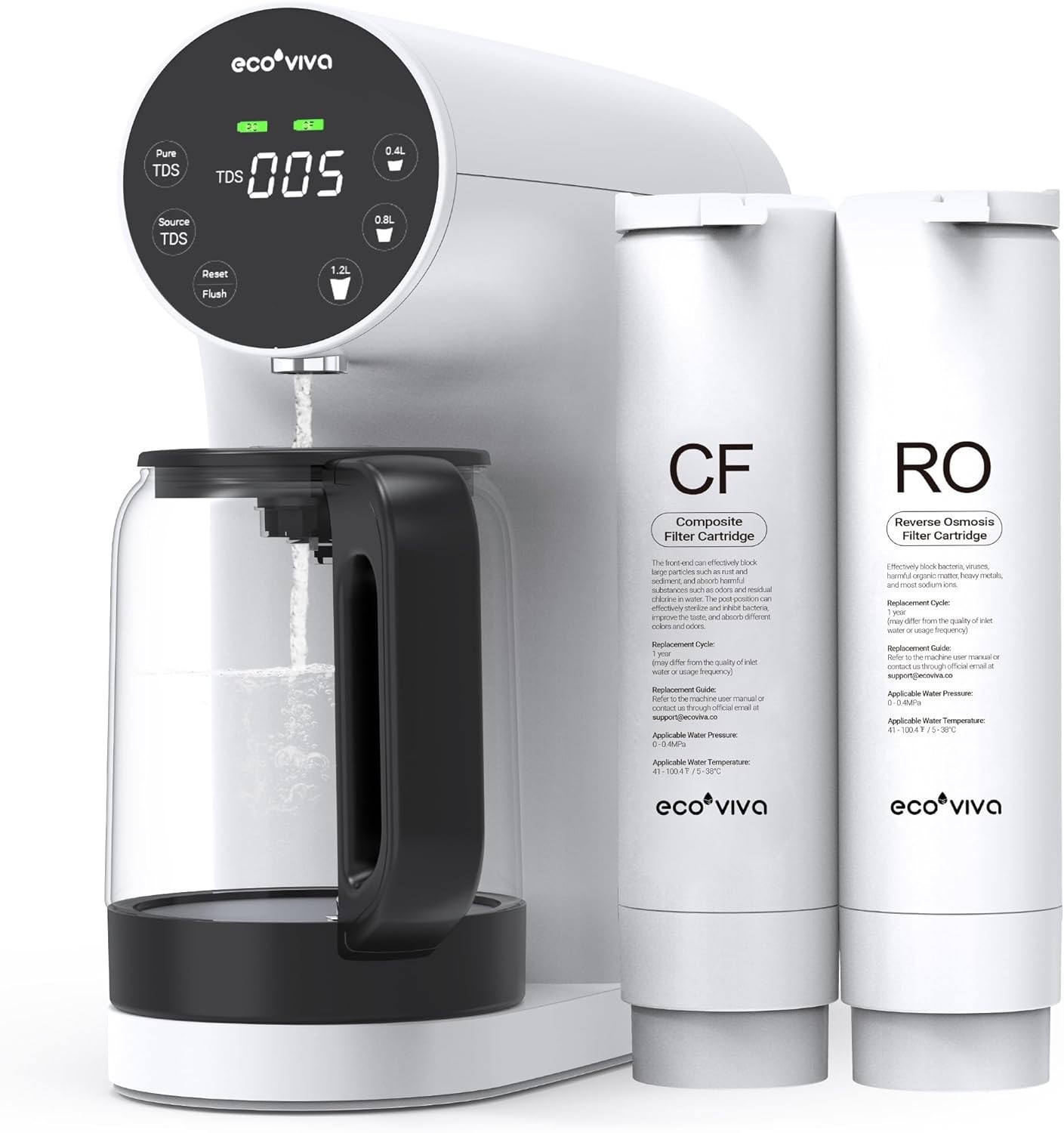 Ecoviva WP-RO-200G Countertop Reverse Osmosis Water Filter White TDS Monitor