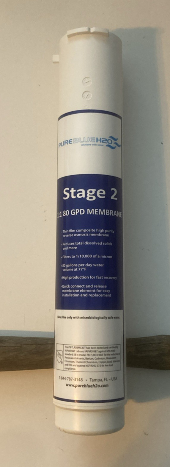 Pure Blue H20 Stage 2 1:1 80 GPD Membrane for 3-Stage Reverse Osmosis System