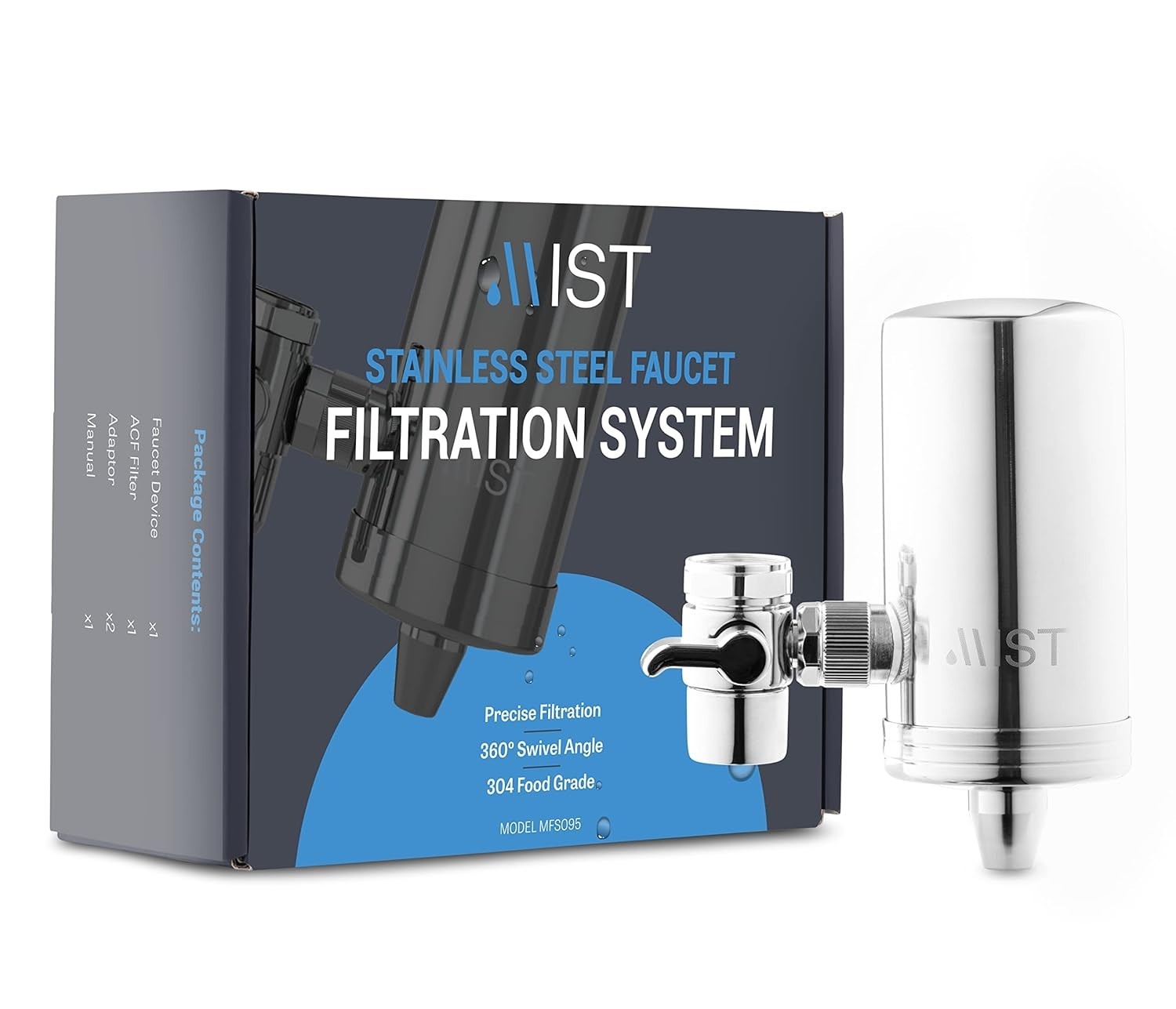 Mist- Water Faucet Filter for Sink, Stainless Steel, 320 Gal Capacity w/Filter