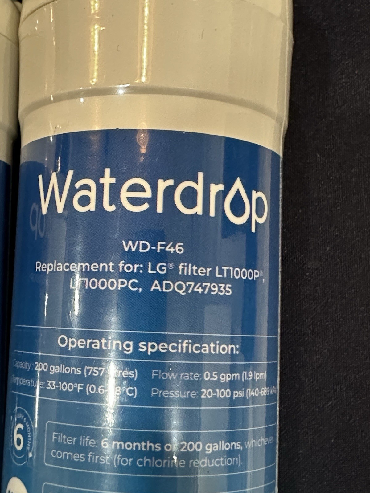 Waterdrop WD-F46 Replacement Refrigerator Water Filter New/Sealed