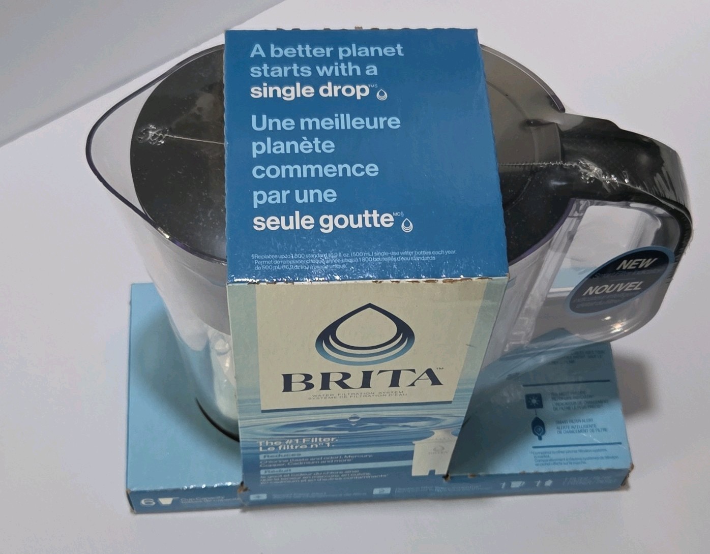 BRITA Denali Filter Jug, 6 Cup, Black/Clear, For Brita Maxtra+, Chlorine Removal