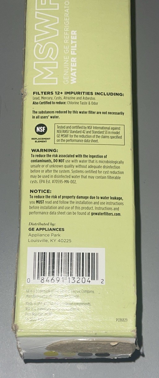 Genuine GE MSWF SmartWater Refrigerator Replacement Water Filter (LOT OF 2) .