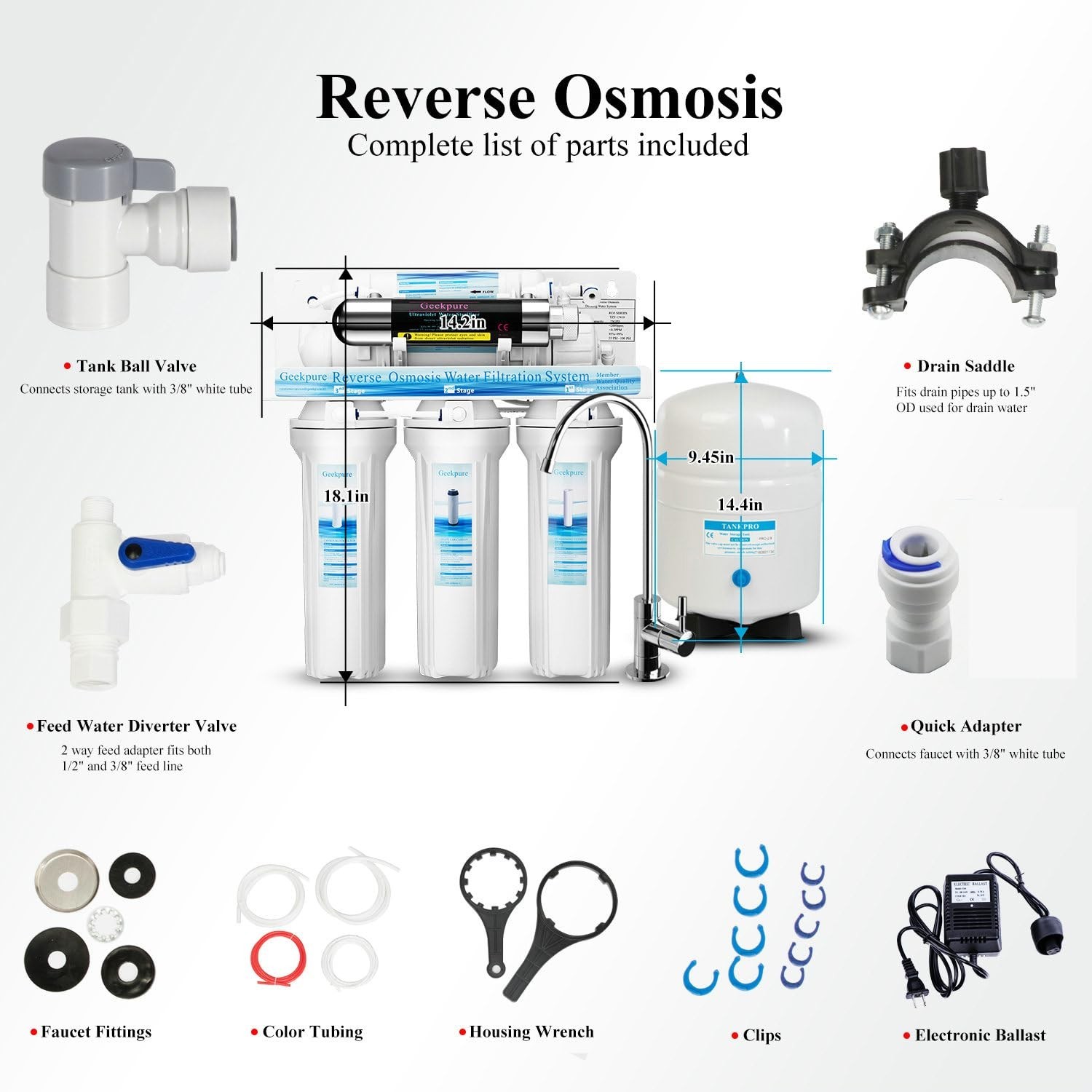 Stage Reverse Osmosis RO Drinking Water Filter System with UV Filter-75GPD