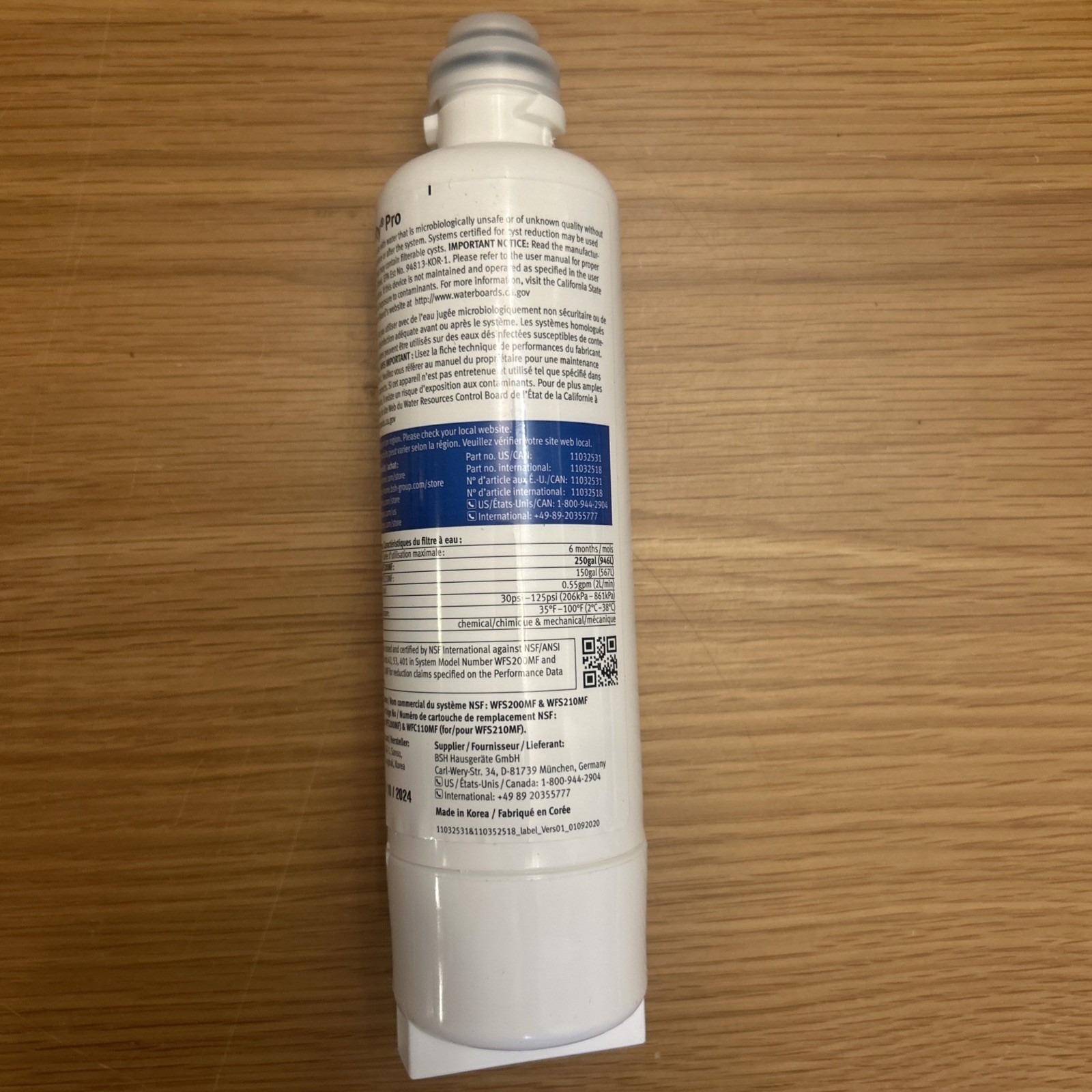 Bosch 11032531 Genuine OEM Water Filter Cartridge for Bosch Refrigerators
