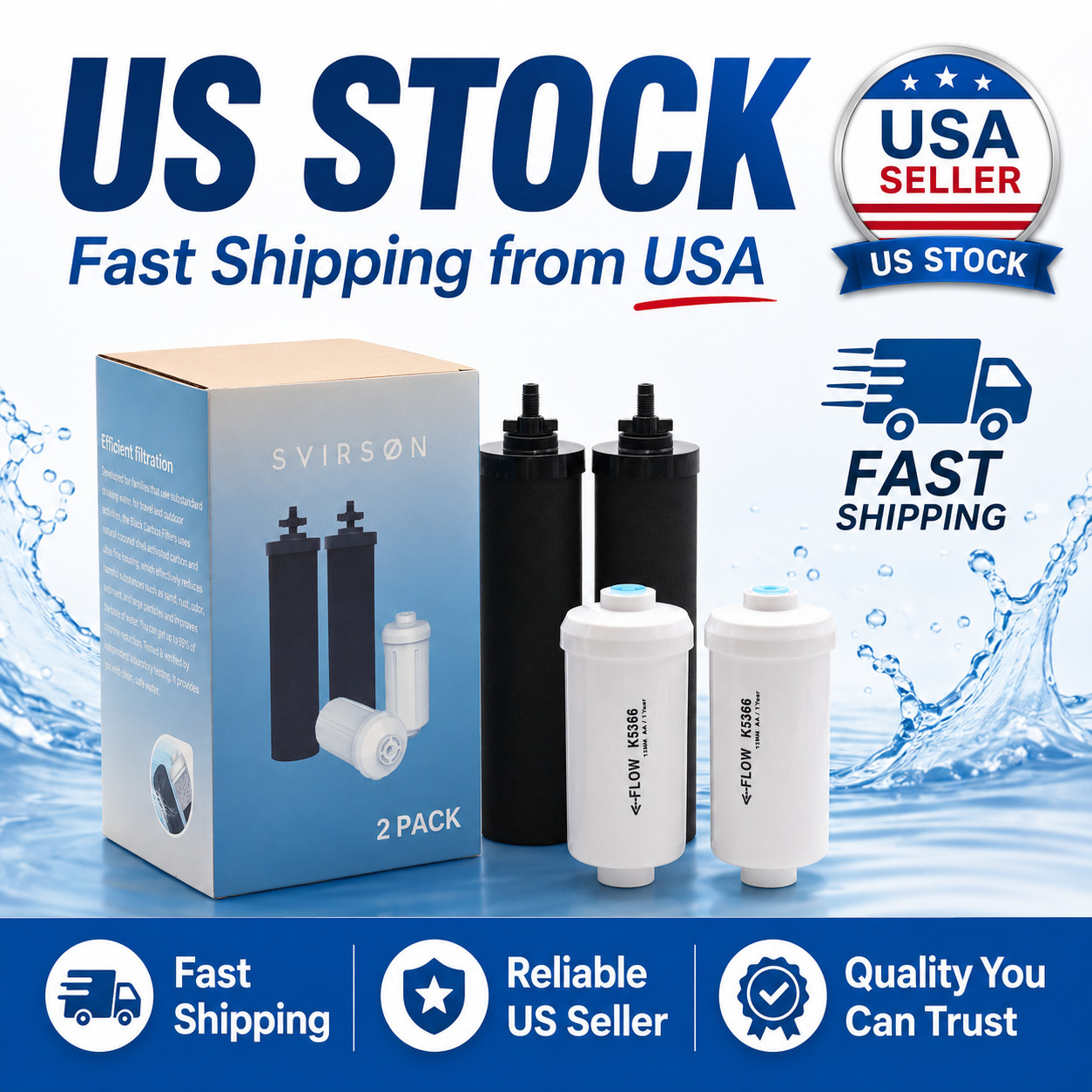 Combo Pack BB9-2 Black Filters + K5366 Fluoride Filters for Berkey System
