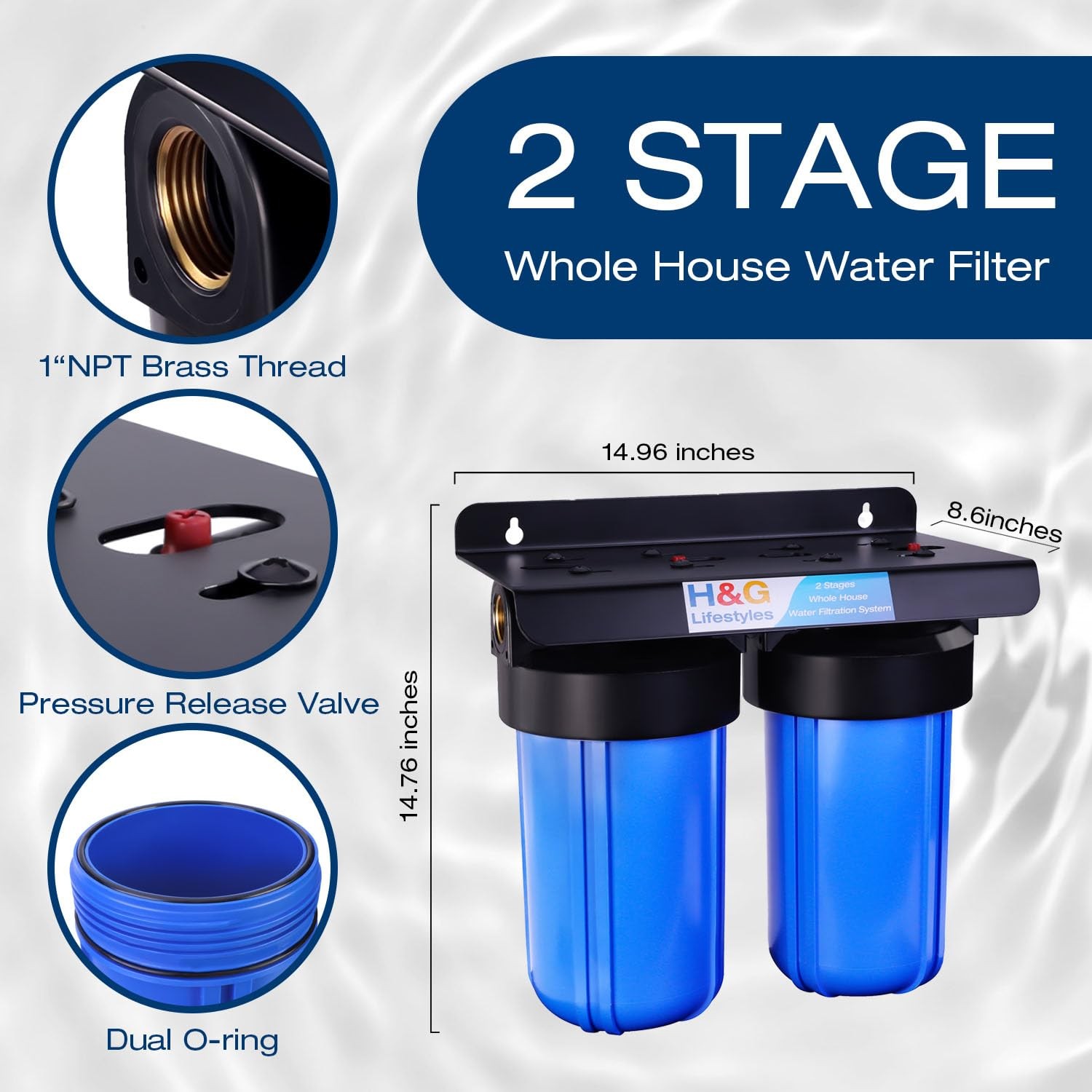 2-Stage Whole House Water Filtration System, GAC KDF 58 Filter and PP Cotton …
