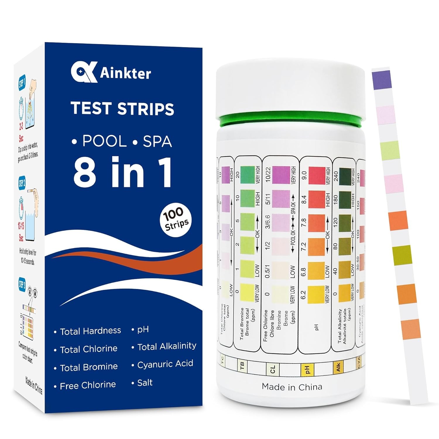 PoolTest strips 8-in-1 kit with 100 hot tub for above ground pools,…
