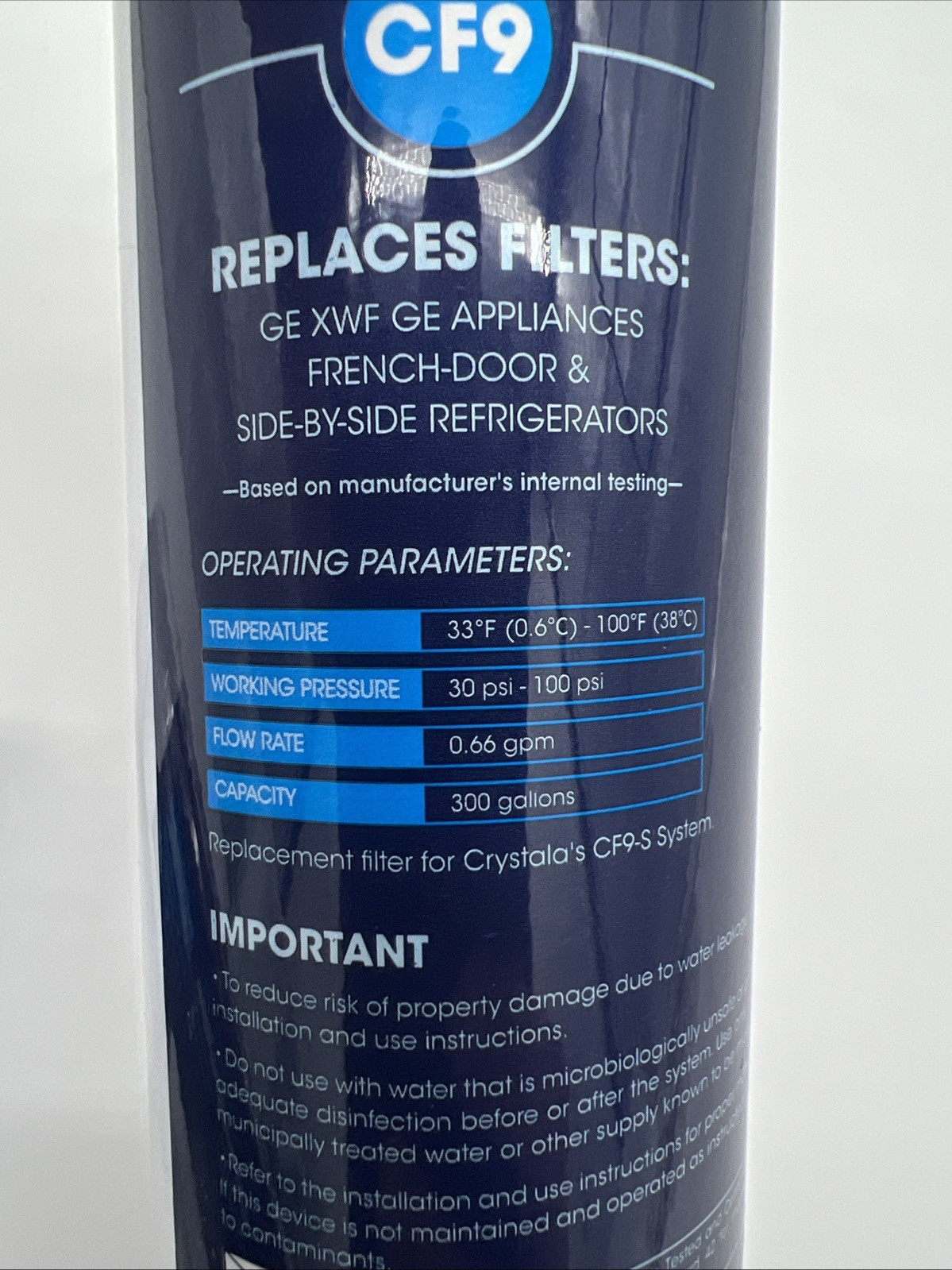 💧 Crystala CF9 Water Filter for GE XWF Appliances French Door Side by Side NIB