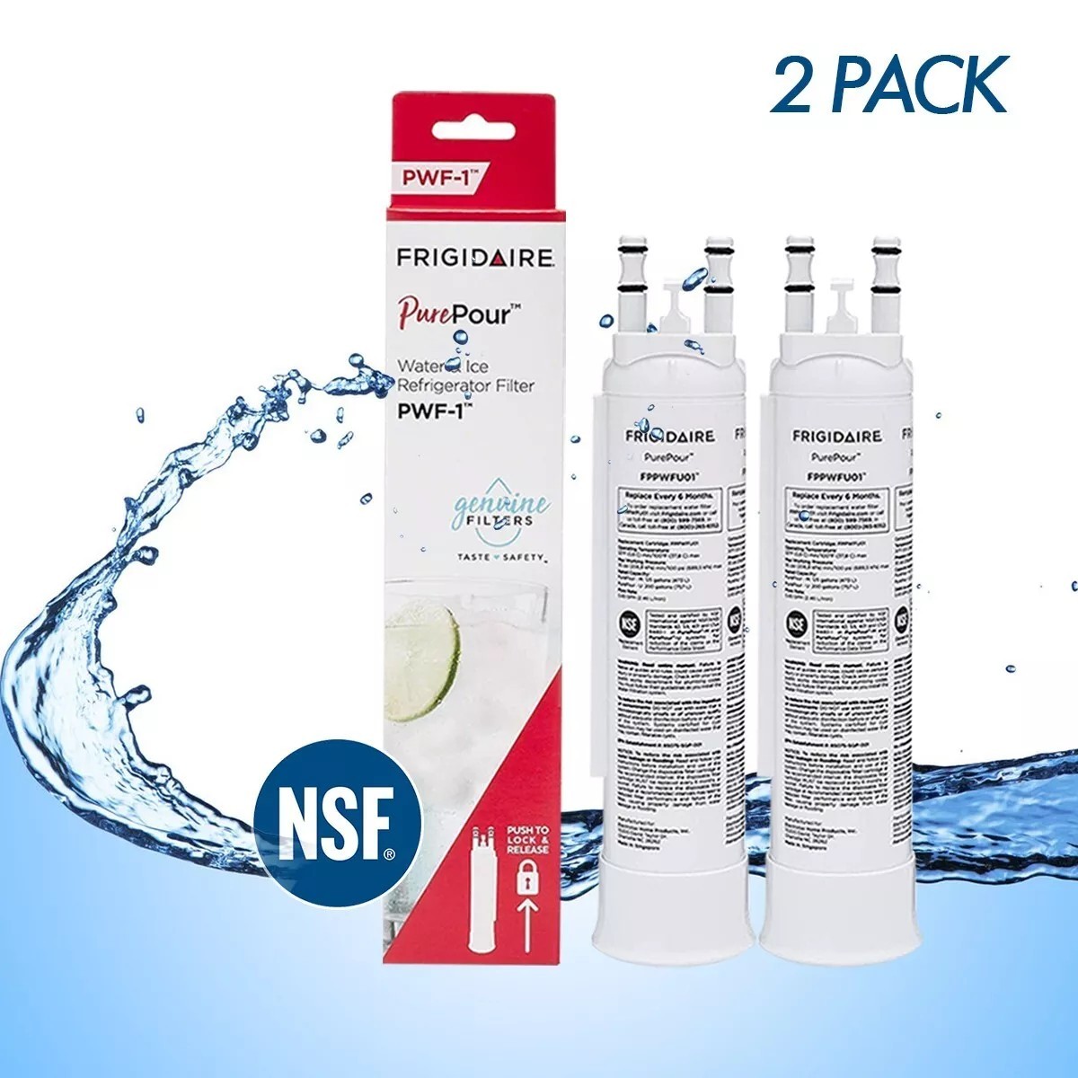 2 pack Frigidaire FPPWFU01 PWF-1 Refrige PurePour Water &Ice Refrigerater Filter