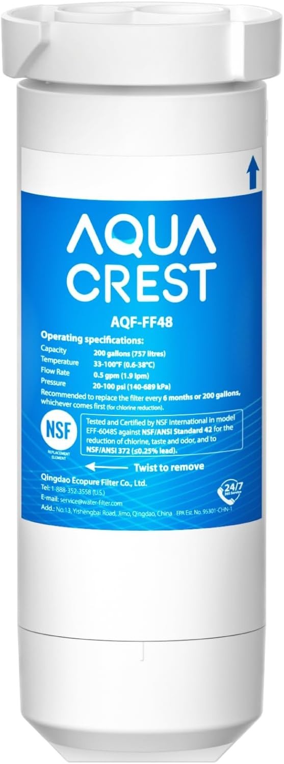 AQUA CREST XWF Refrigerator Water Filter, Replacement for GE®, 1-Pack (No-chip)