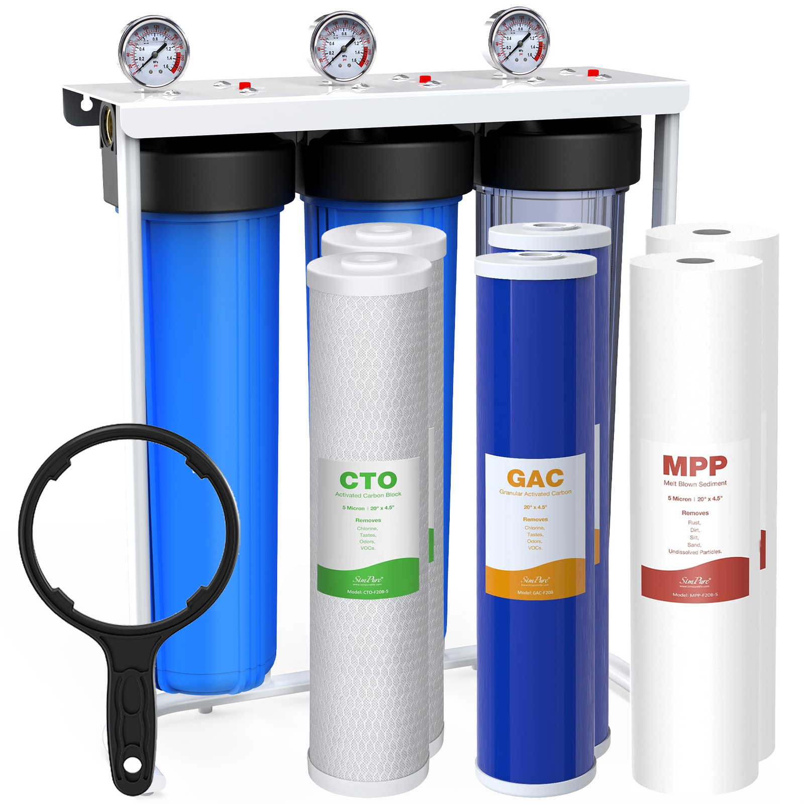 3-Stage 20×4.5″ Big Blue Whole House Water Filter System 1″ NPT Port 150,000 Gal