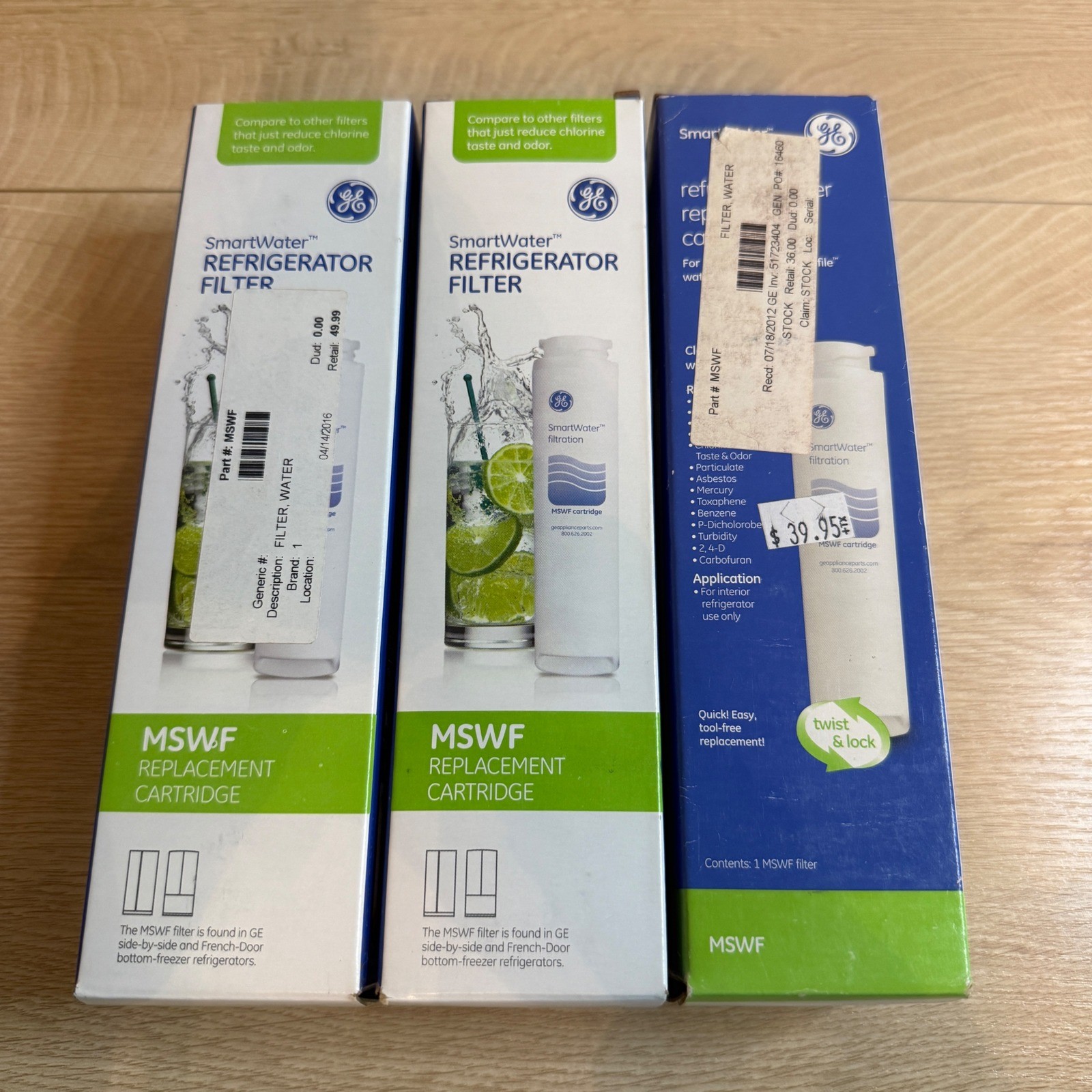 Lot of 3 GE SmartWater MSWF Refrigerator Water Filter Replacement Cartridges