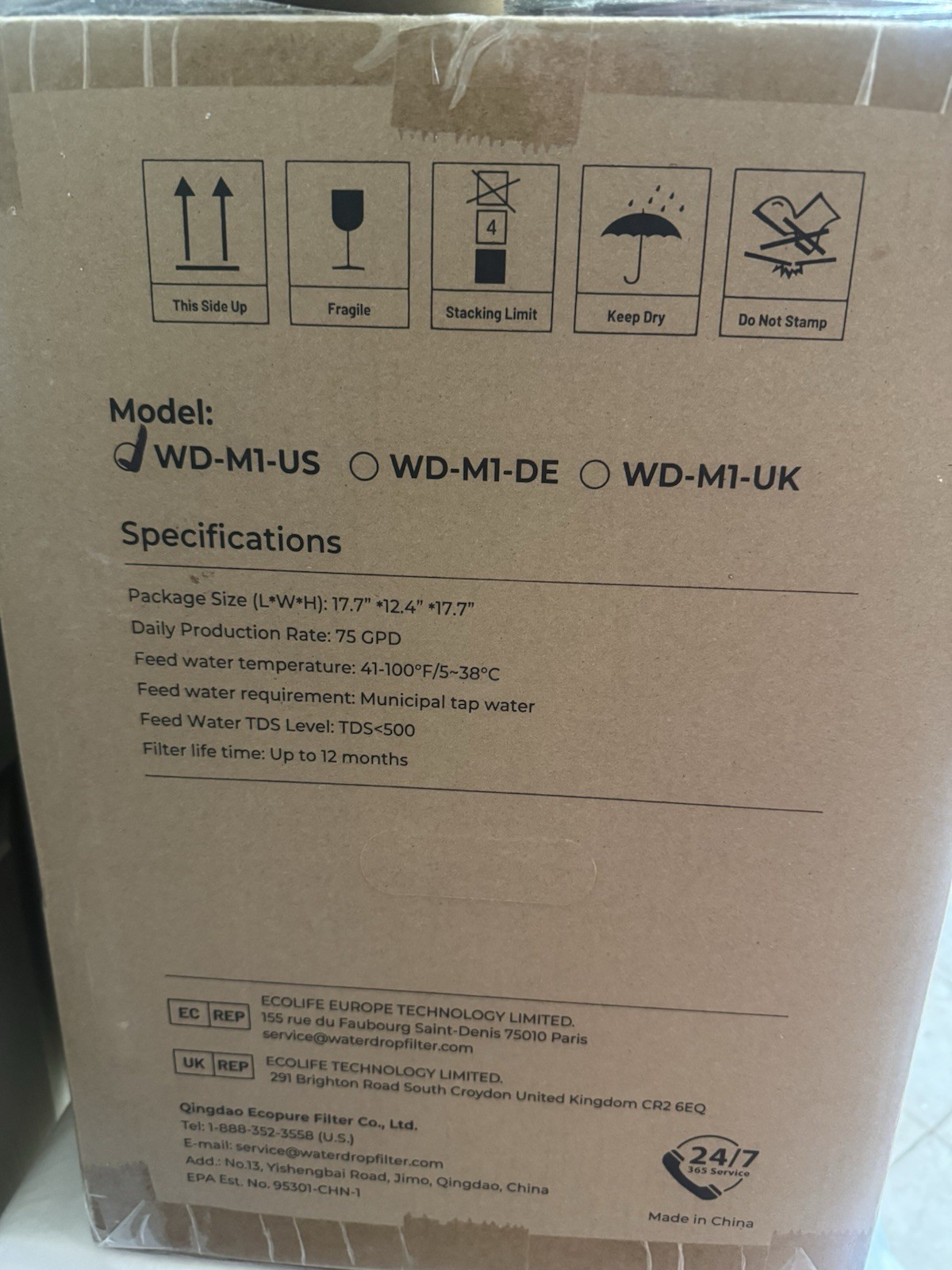 Waterdrop M1 Reverse Osmosis Water Filter Countertop System NEW Gray