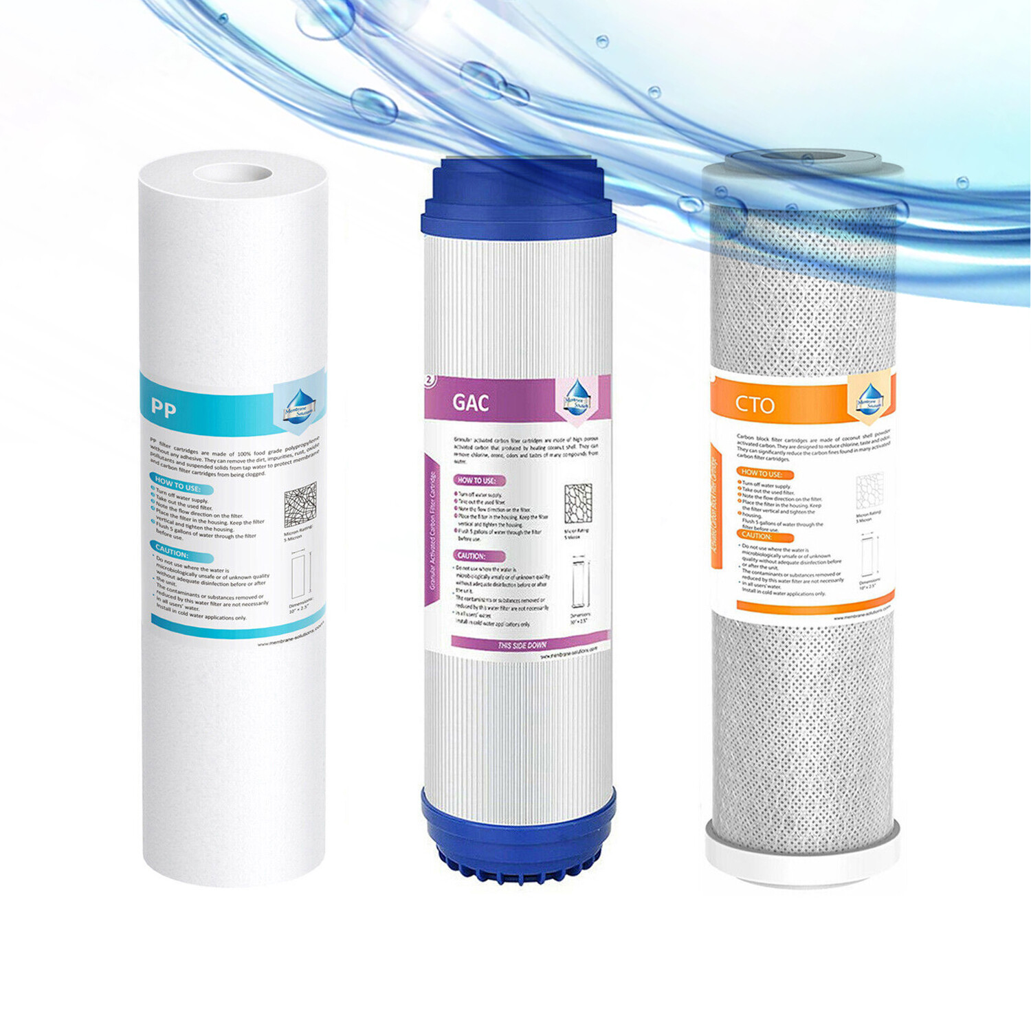 3X 10″x2.5″ PP+CTO+GAC Water Filter Sediment Cartridges for 3 Stage Filteration