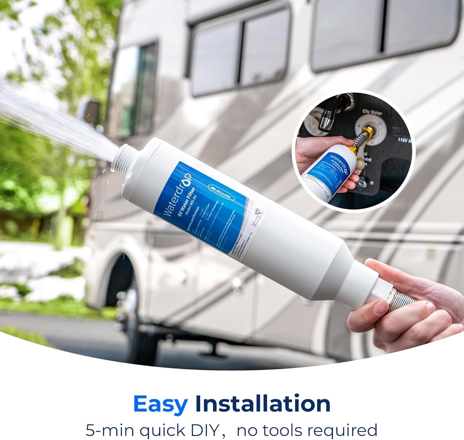 Waterdrop RV Inline Water Filter,NSF Certified,4 Filters with 4 Hose Protectors