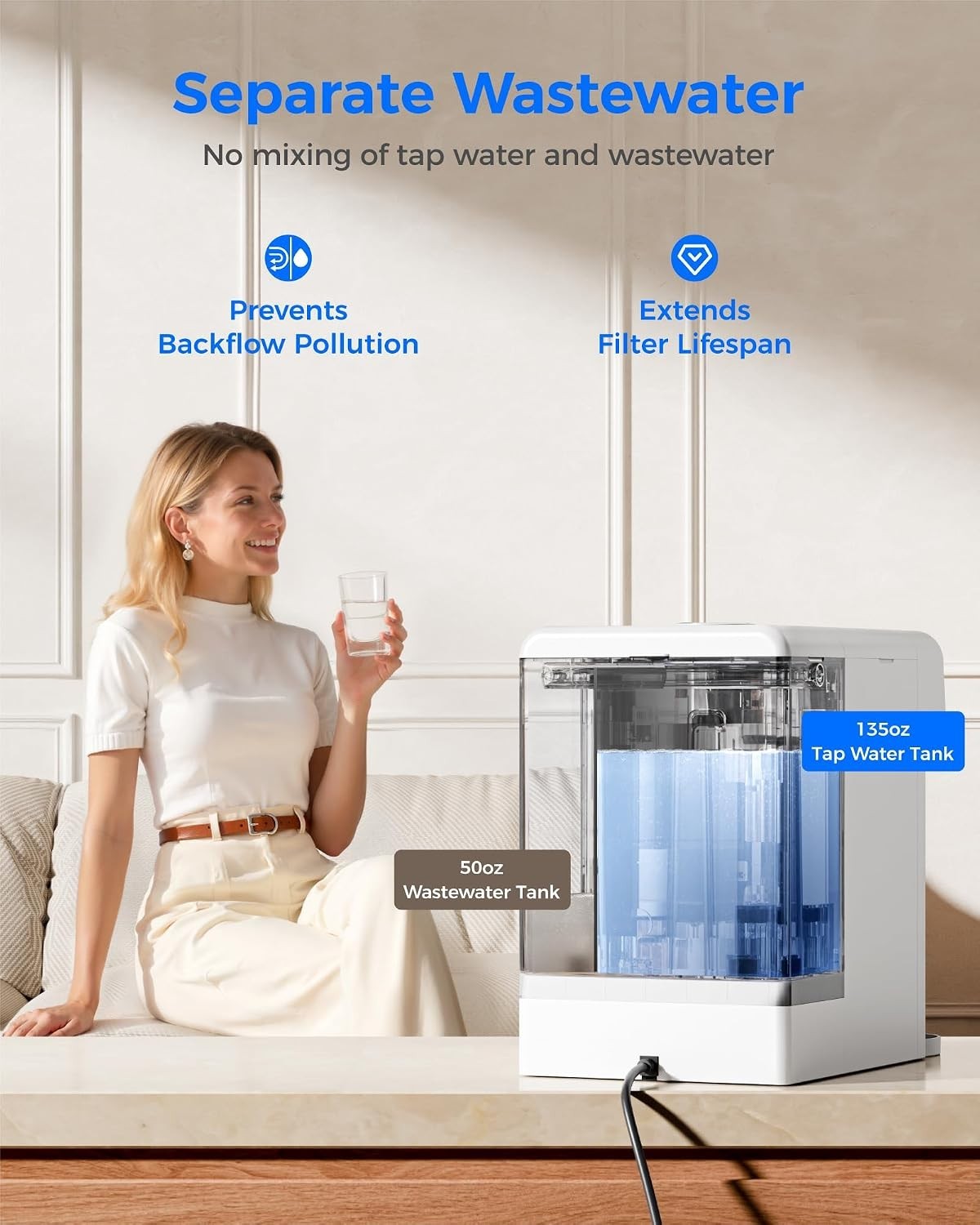 Waterdrop M6SL Mineral Reverse Osmosis System, Extra White Filter Pitcher