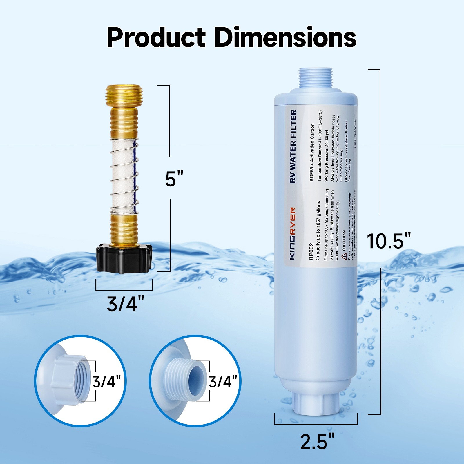 KingRVer RV Camper Inline Water Filter Reduce Chlorine Camping Water Hose Filter