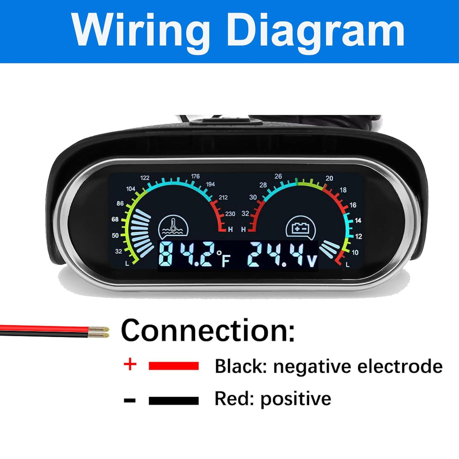 Digital 2-In-1 Water Temp & Voltage Gauge Set with 1/8 NPT Sensor for Car, Truck