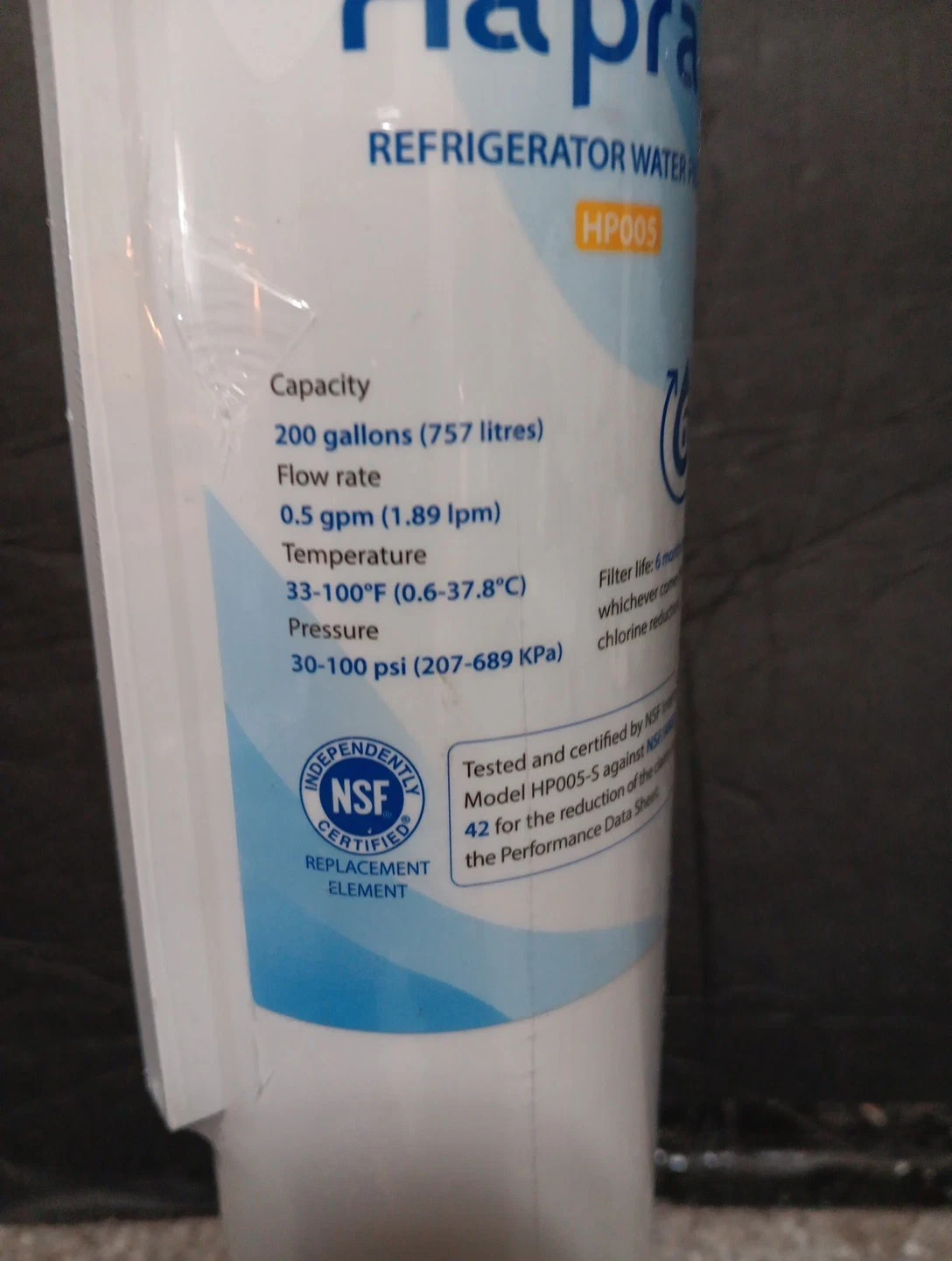 Haprait Refrigerator Water Filter 200 gal HP005 new/sealed