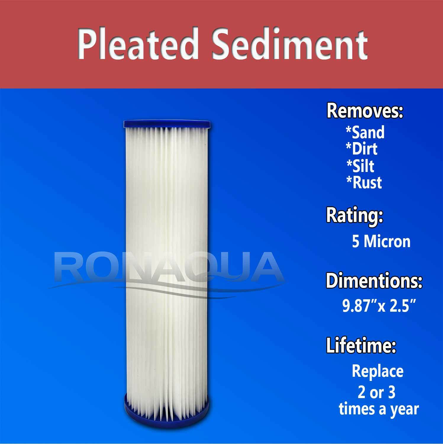Pleated Sediment Water Filters 6 Washable 5 Micron Cartridges 9.87″x 2.5