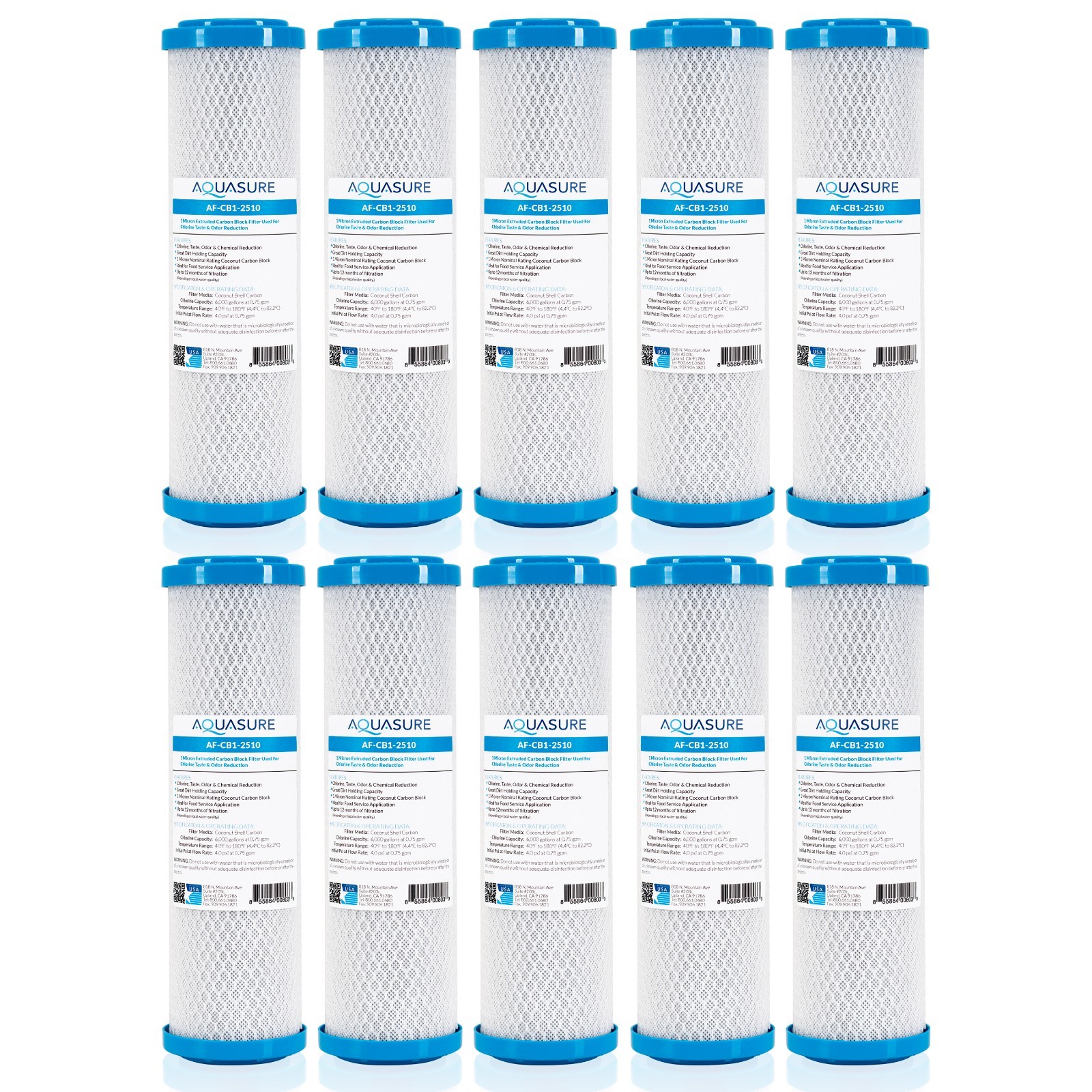 Aquasure Pioneer 1 Micron Coconut Shell Carbon Block Water Filter 10″ (10X)