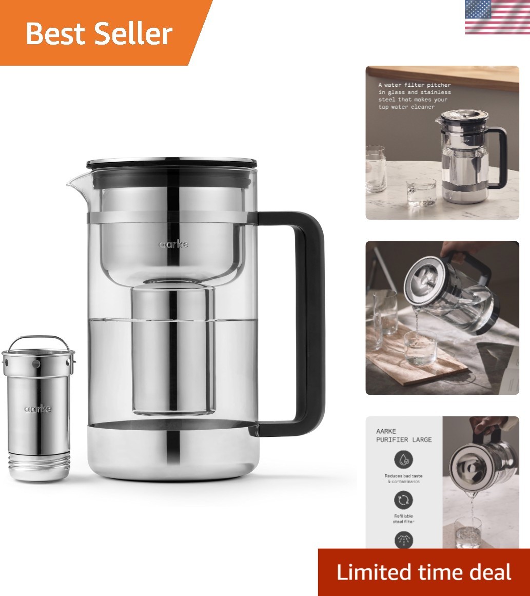 Water Pitcher Filter Purifier Glass Stainless Steel BPA-Free 7 Cups
