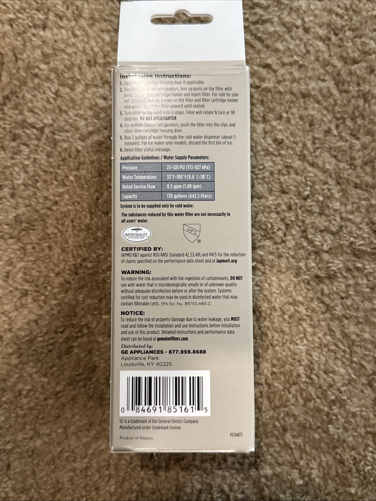NIB Sealed GE Appliances XWFE Refrigerator Water Filter – White