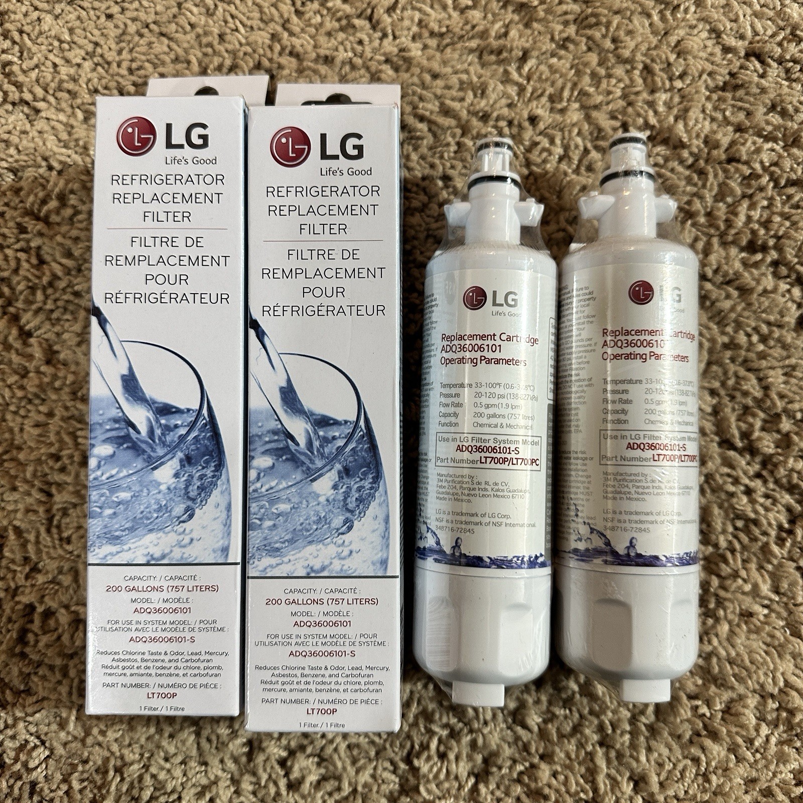 (2-Pack) LG LT700P Refrigerator Replacement Filter 6 Month / 200 Gallon