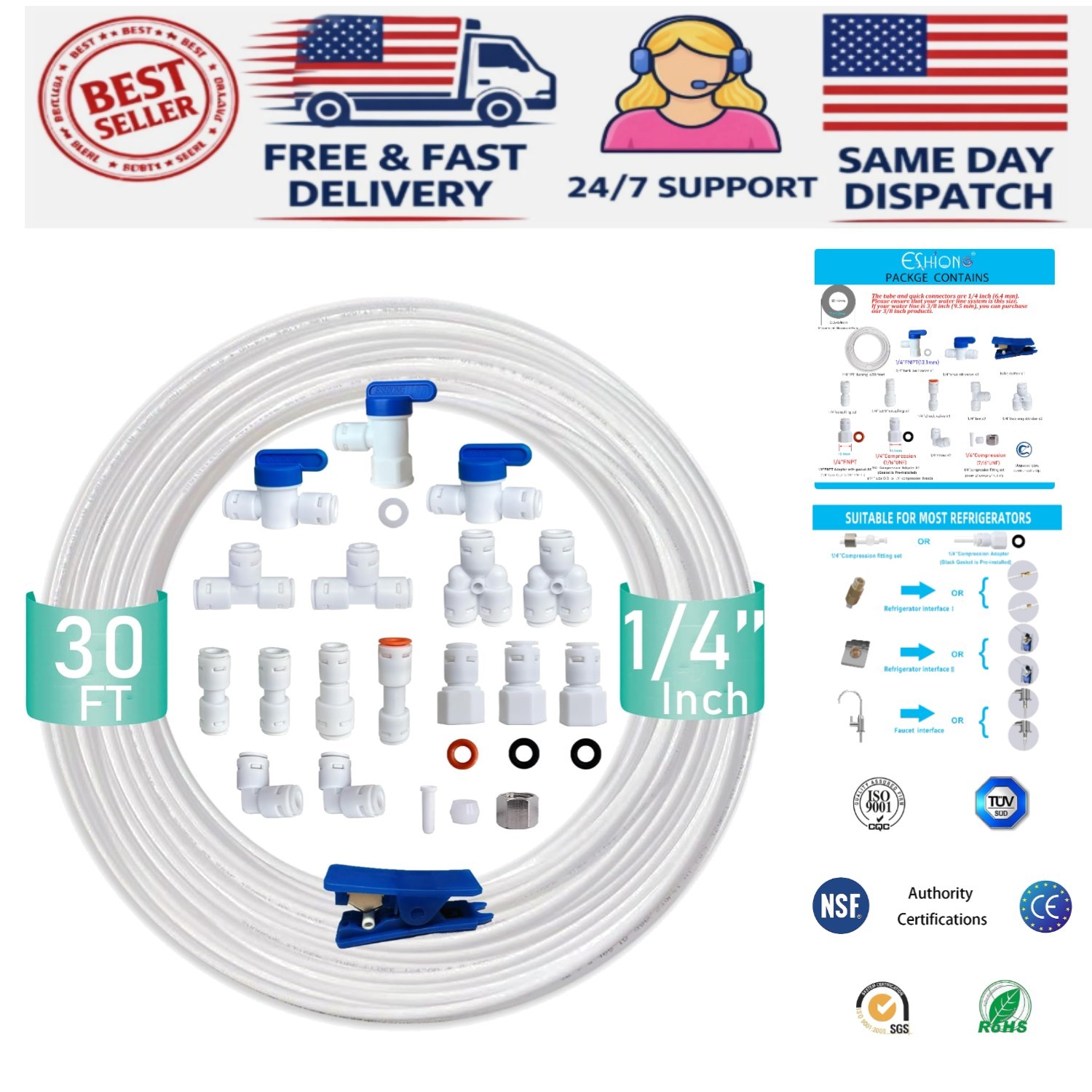 Food-Grade NSF Certified 1/4″ Water Tubing & Fittings for Home Purification