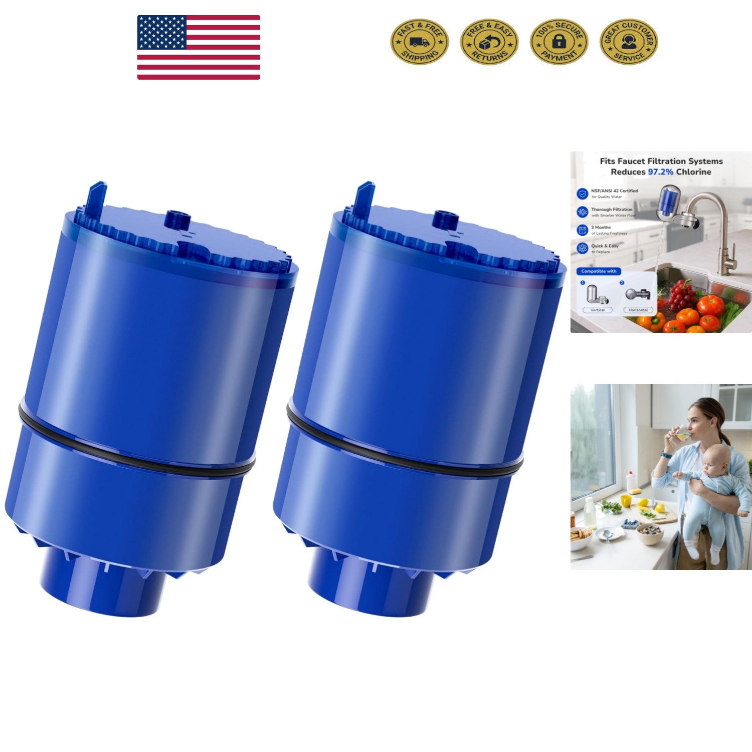 Activated Carbon 2-Pack PUR Water Filter – Easy Replacement for Faucet Systems