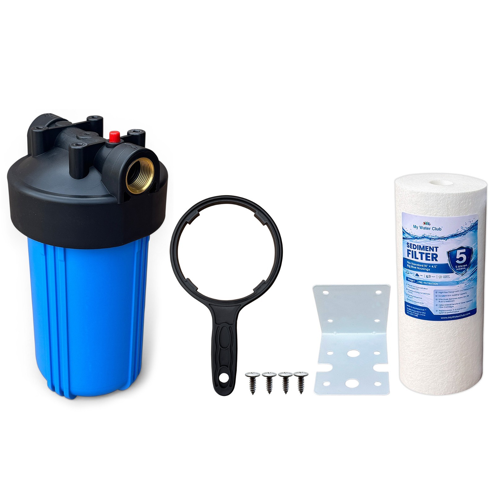 Whole House Water Filter System 10″x4.5″ Big Blue 1″ NPT w/ Sediment Filter