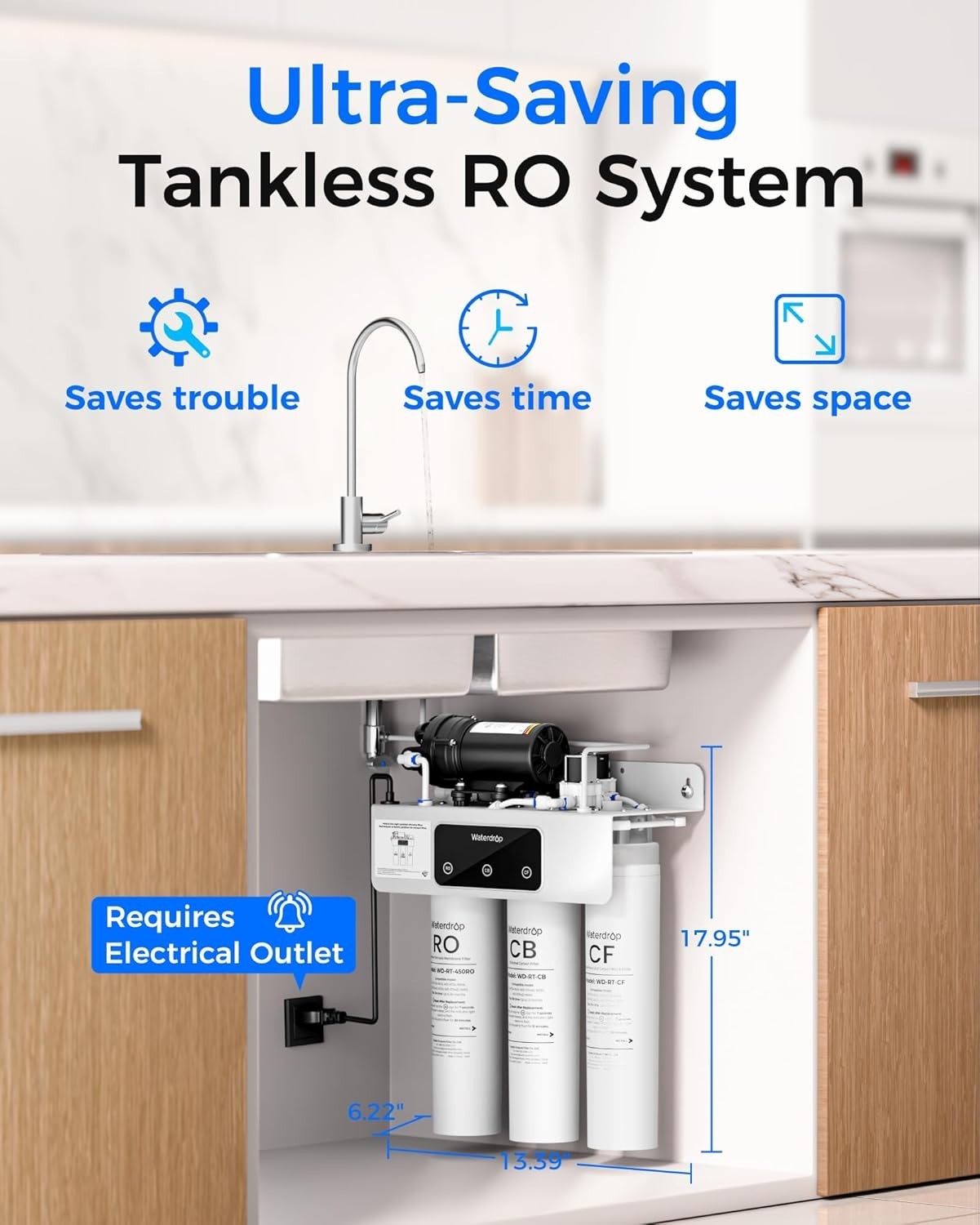 Waterdrop WD-T3-C Reverse Osmosis Water Filter, NSF/ANSI 372 Certified, 8-Stages