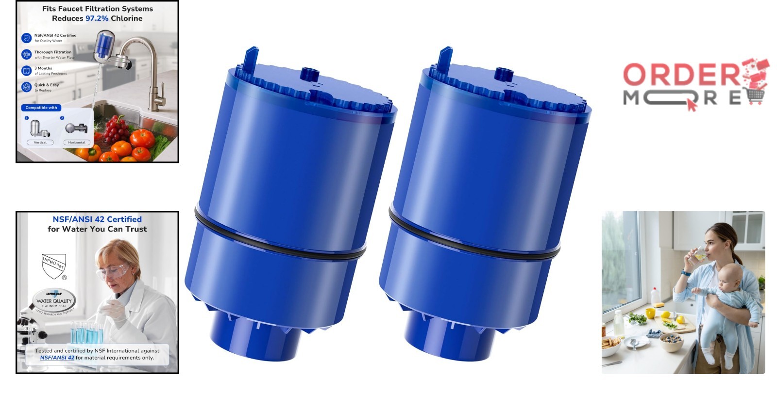 2-Pack Faucet Water Filter Replacement NSF Certified Activated Carbon for Pur