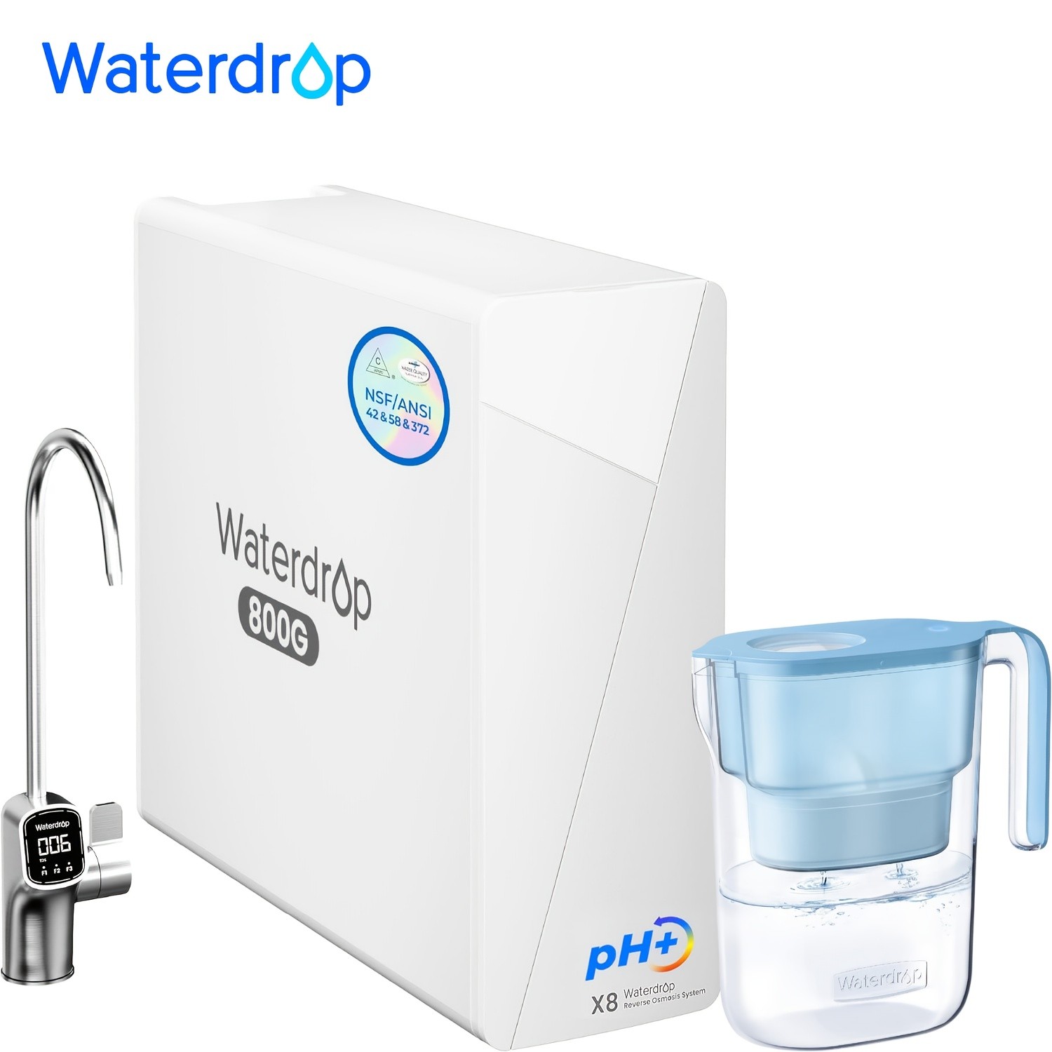 Waterdrop X8-A Mineral pH+ Reverse Osmosis System Extra With Blue Filter Pitcher