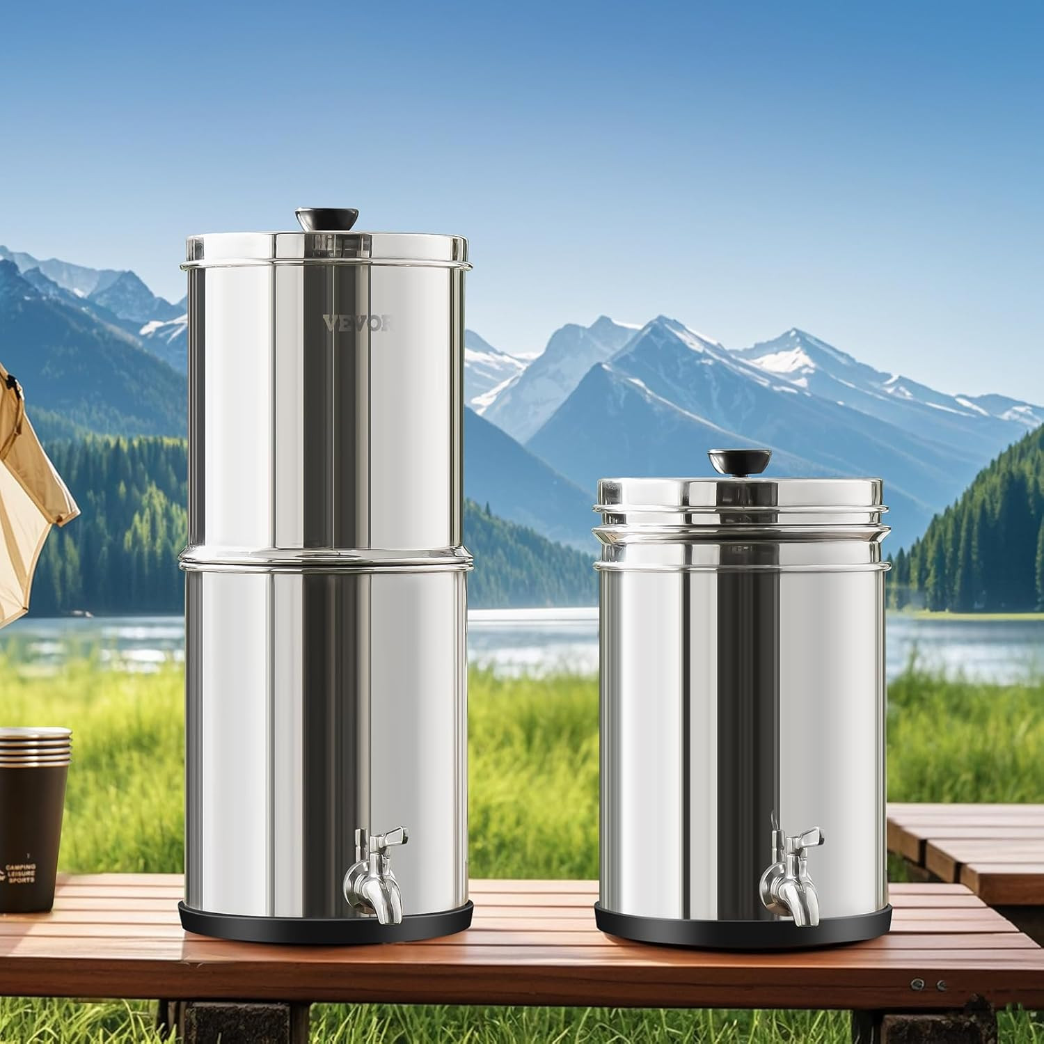Gravity-Fed Water Filter System, 2.25G 304 Stainless-Steel Countertop System, Wa