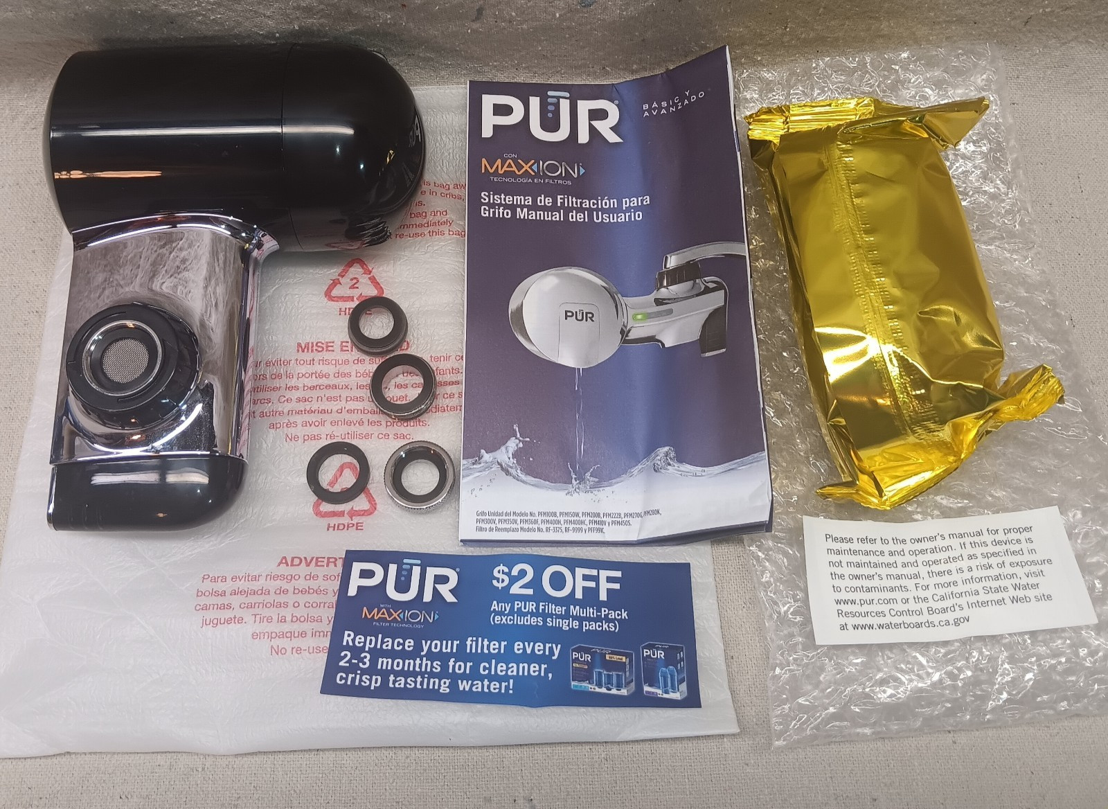 PUR Faucet Water Filter Basic Maxion Black PFM100B New PFM200B / PFM222B