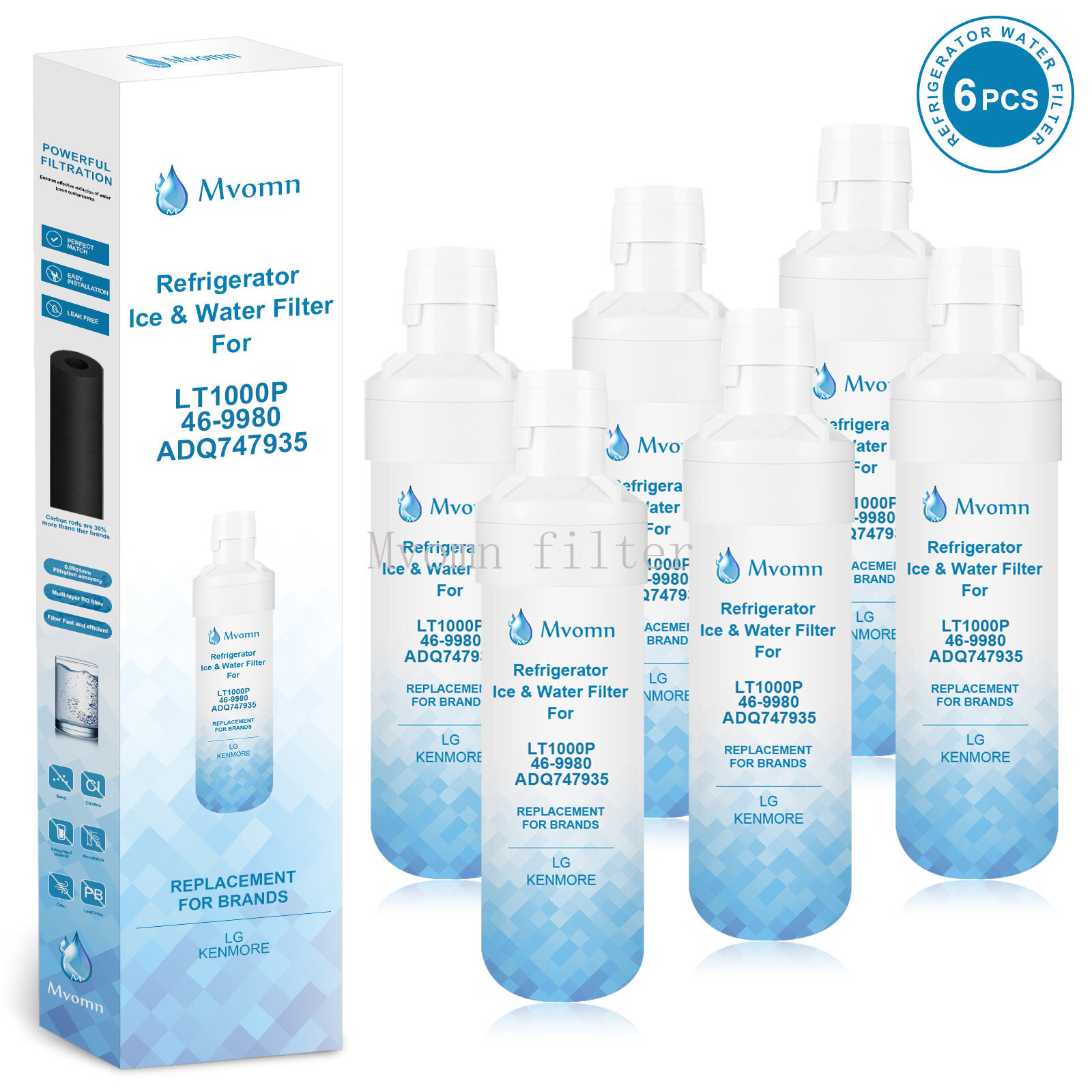 1~6 Packs Fits LG LT1000P/ADQ747935 GF-D706BSL Refrigerator Fresh Water Filter