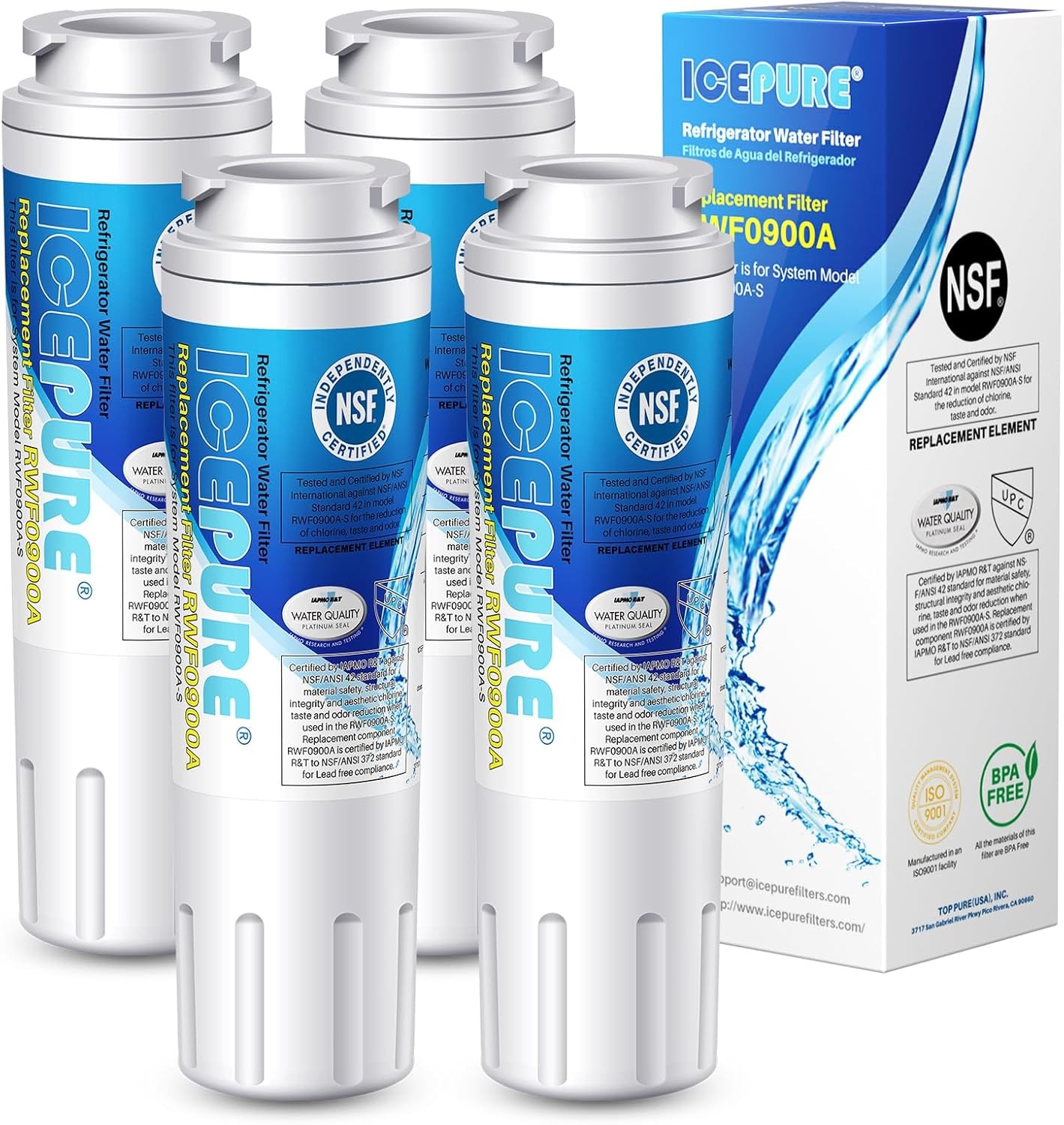 ICEPURE UKF8001 Refrigerator Water Filter Replacement for 4 Count (Pack of 1)