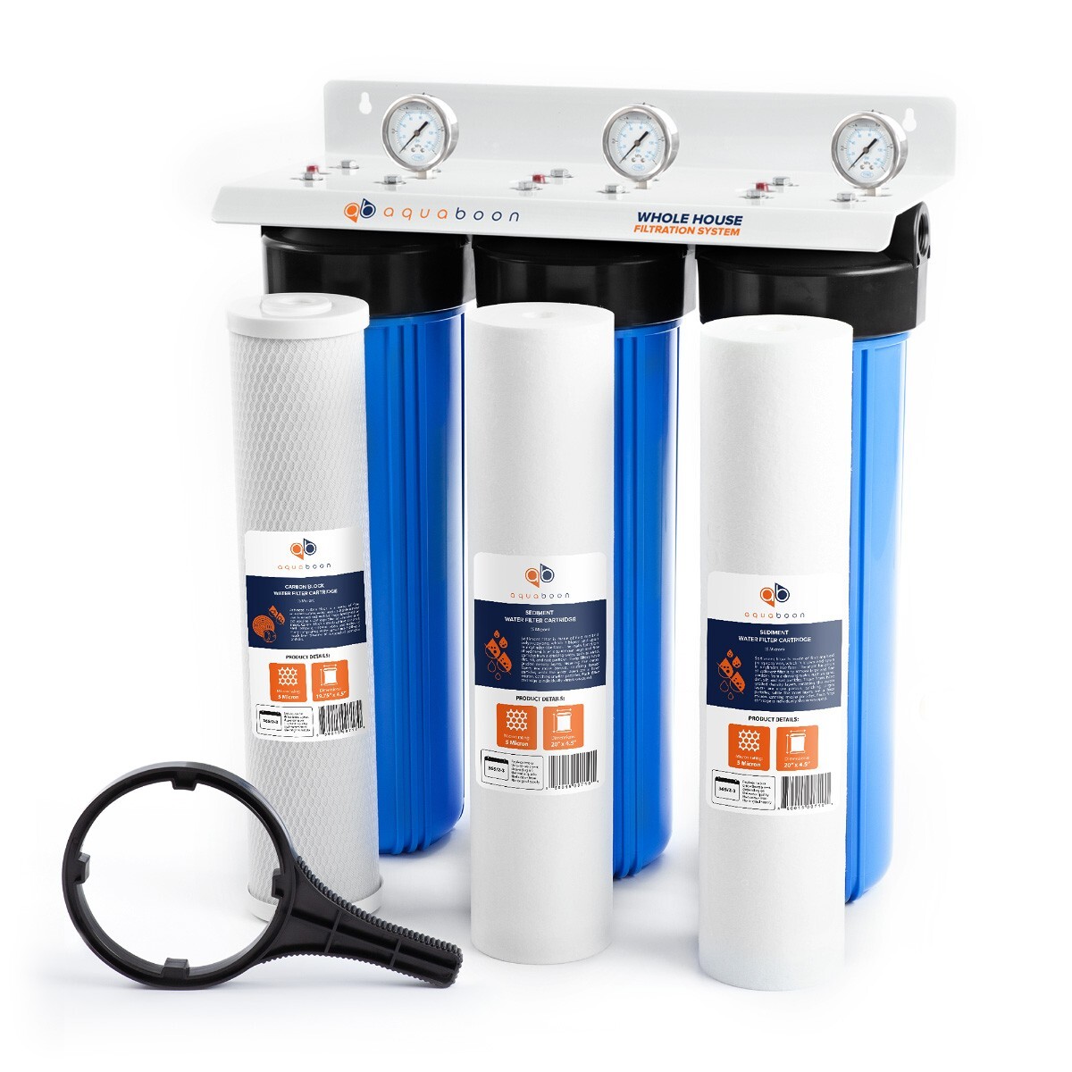 3 Stage Big Blue 20″ Whole House System 1″ Port + Carbon Block+Sediment Filters