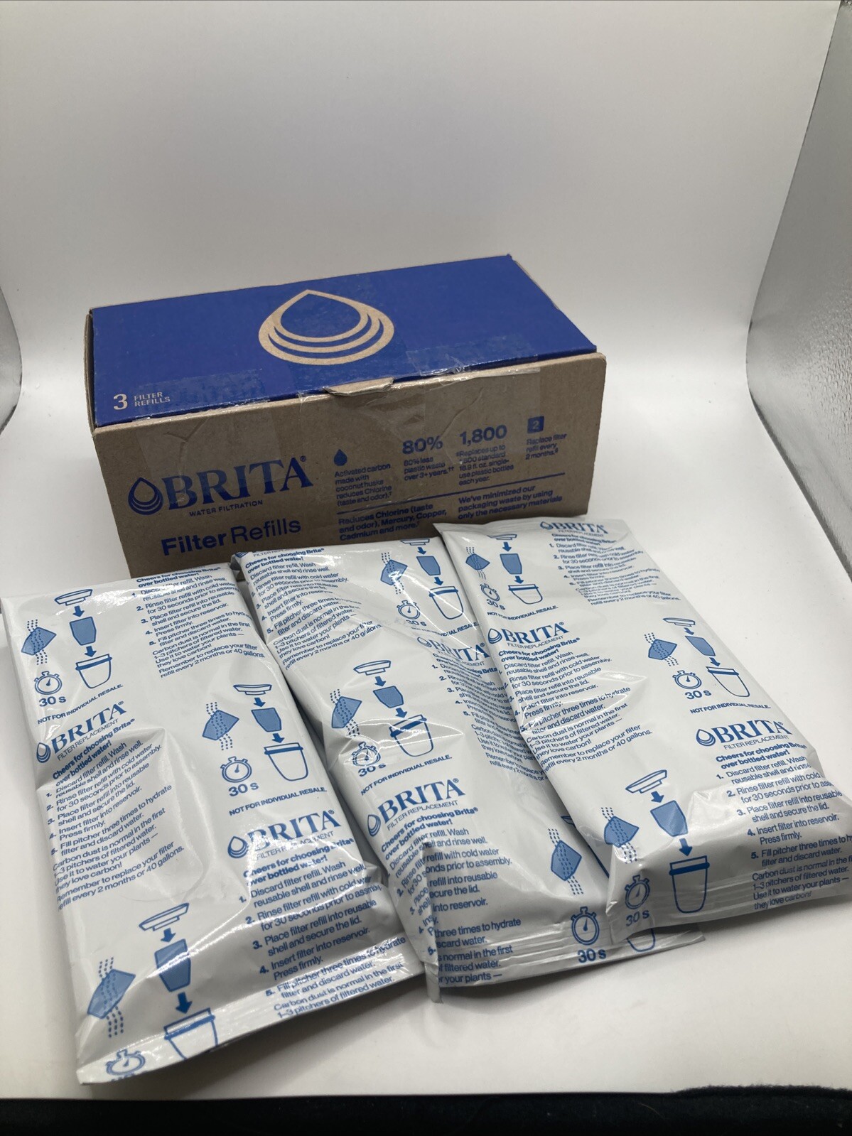 BRITA Refillable Water Filtration System Filter Refills 3 Count, Sealed Pack