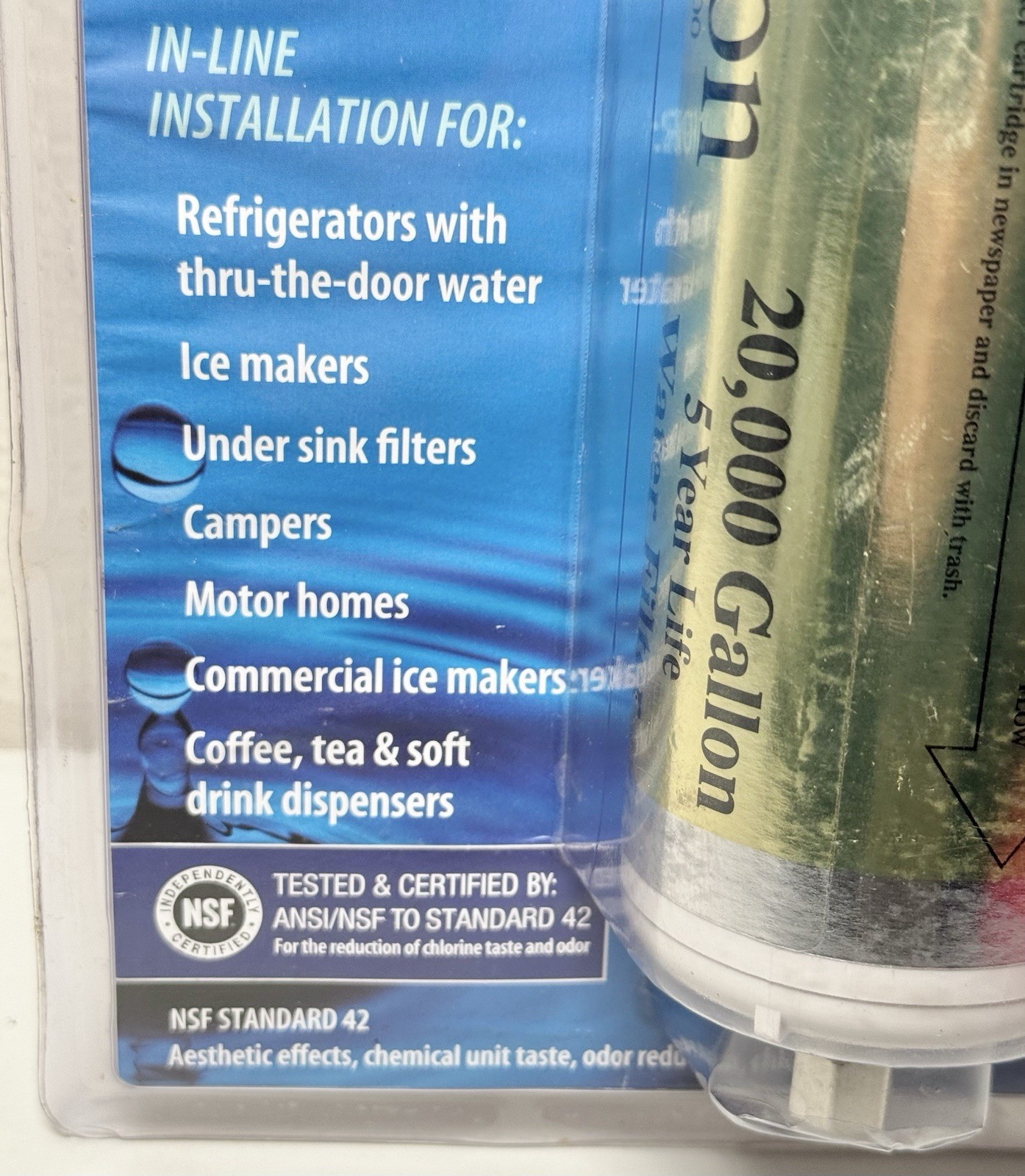 Argenion 20,000 Gallon Refrigerator In-line Water Filter 5 Yr. NEW SEALED