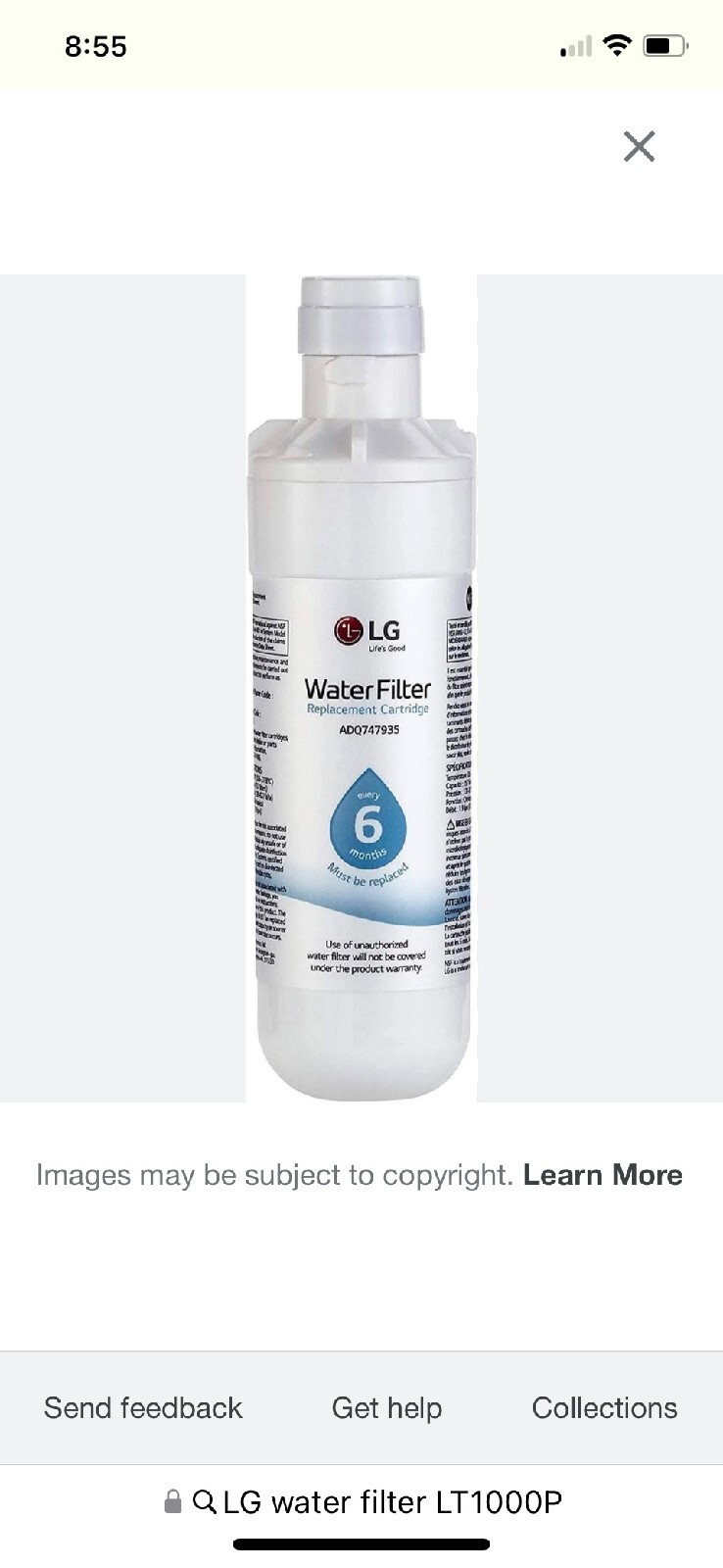 LG LT1000P Water Filter – ADQ747935 (White)