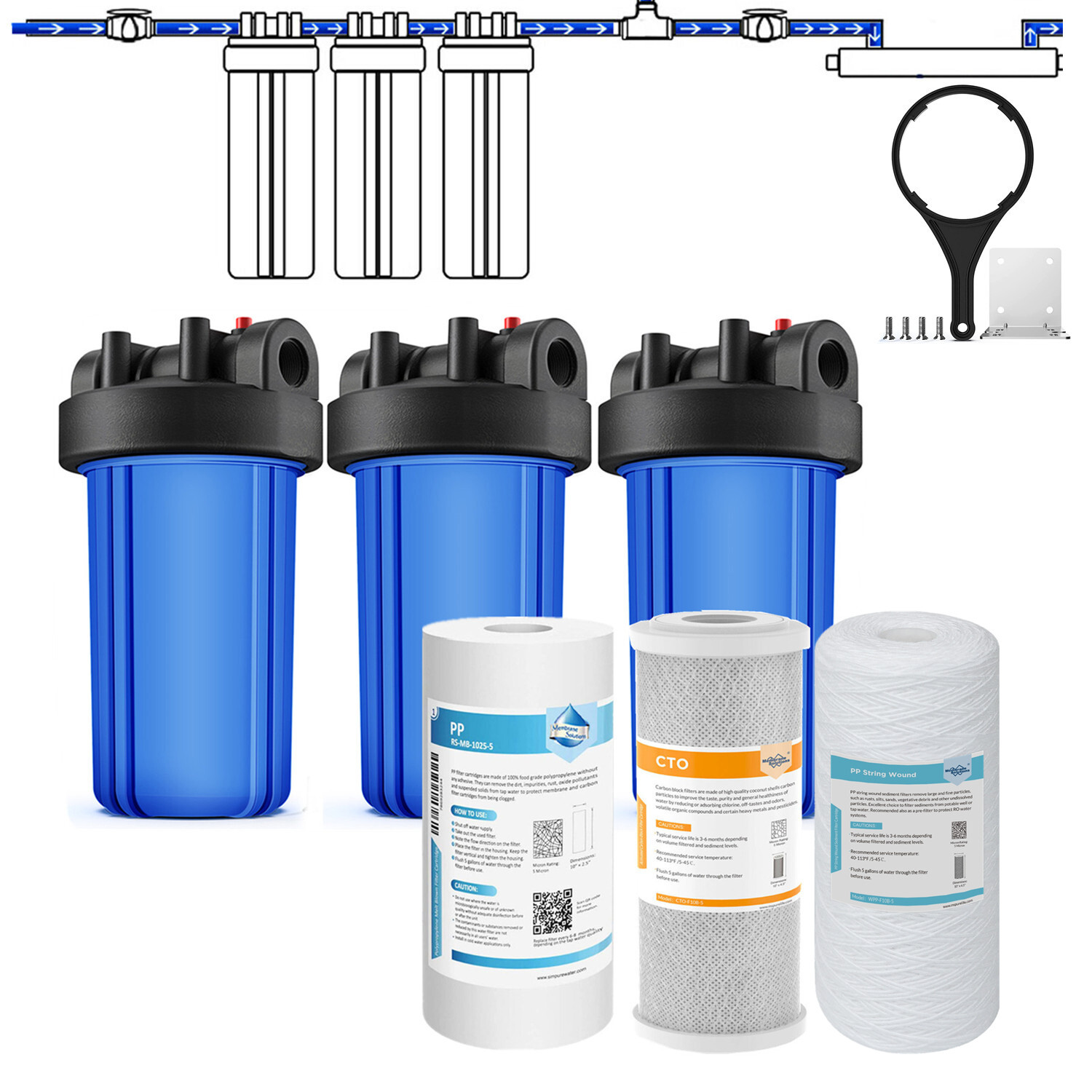10 Inch Big Blue Whole House Water Filter Housing Filtration System 10″ x 4.5″