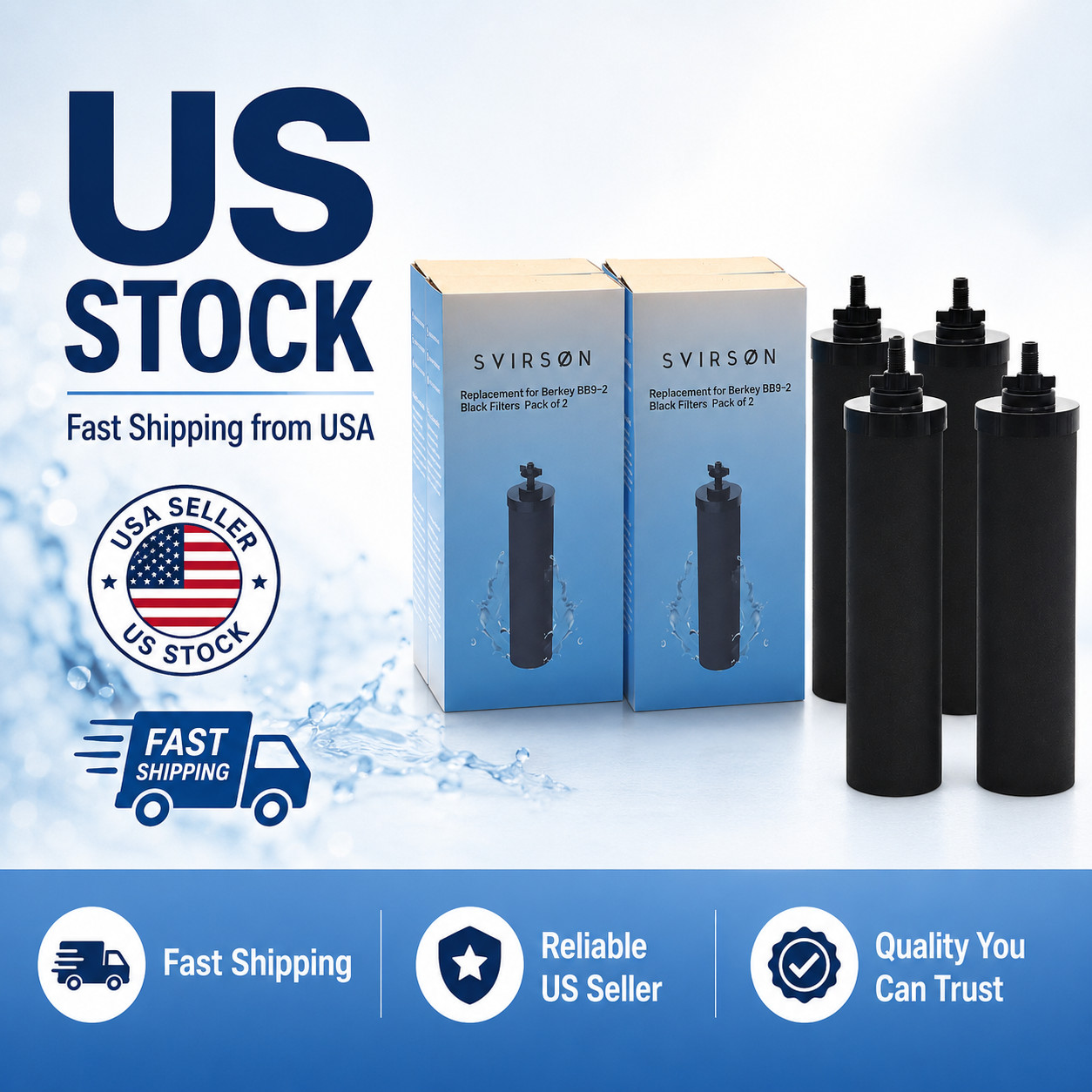4 Pack BB9-2 Black Water Filter Replacement for Berkey Gravity System