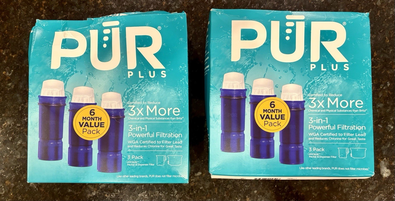 6 Pack PUR PLUS 3x More 3-in-1 Water Pitcher Replacement Filter PPF951K READ DES