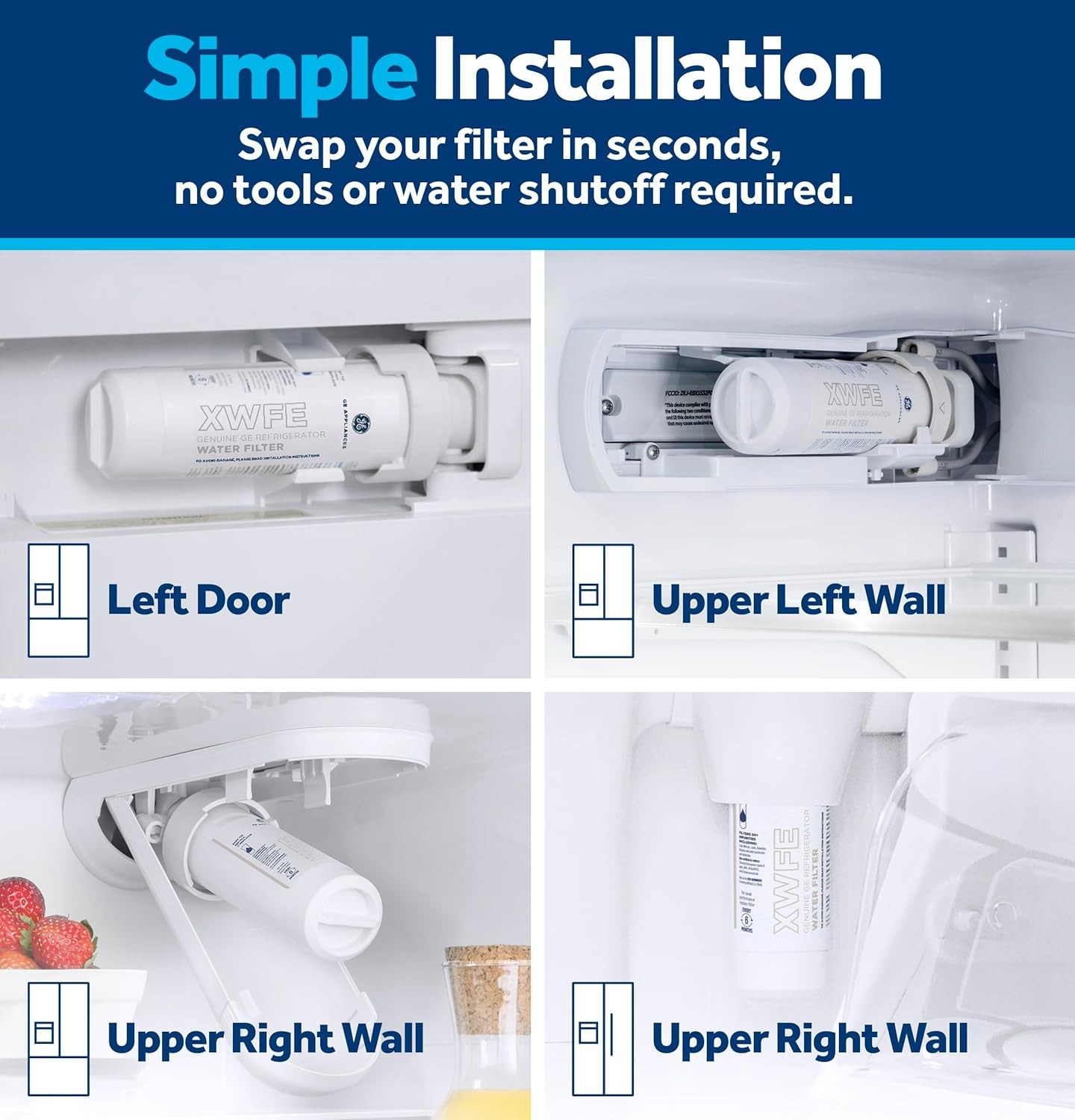 4 Pack GE XWFE Refrigerator Water Filter, Genuine Replacement Filter(No Chip)